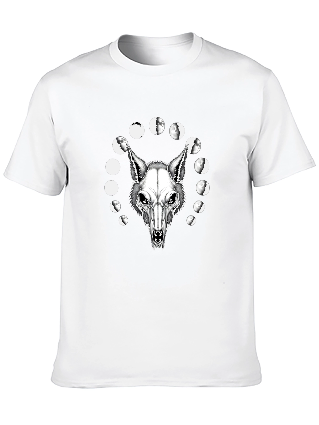 Wolf Skull Moon Phases Graphic Tee - Black