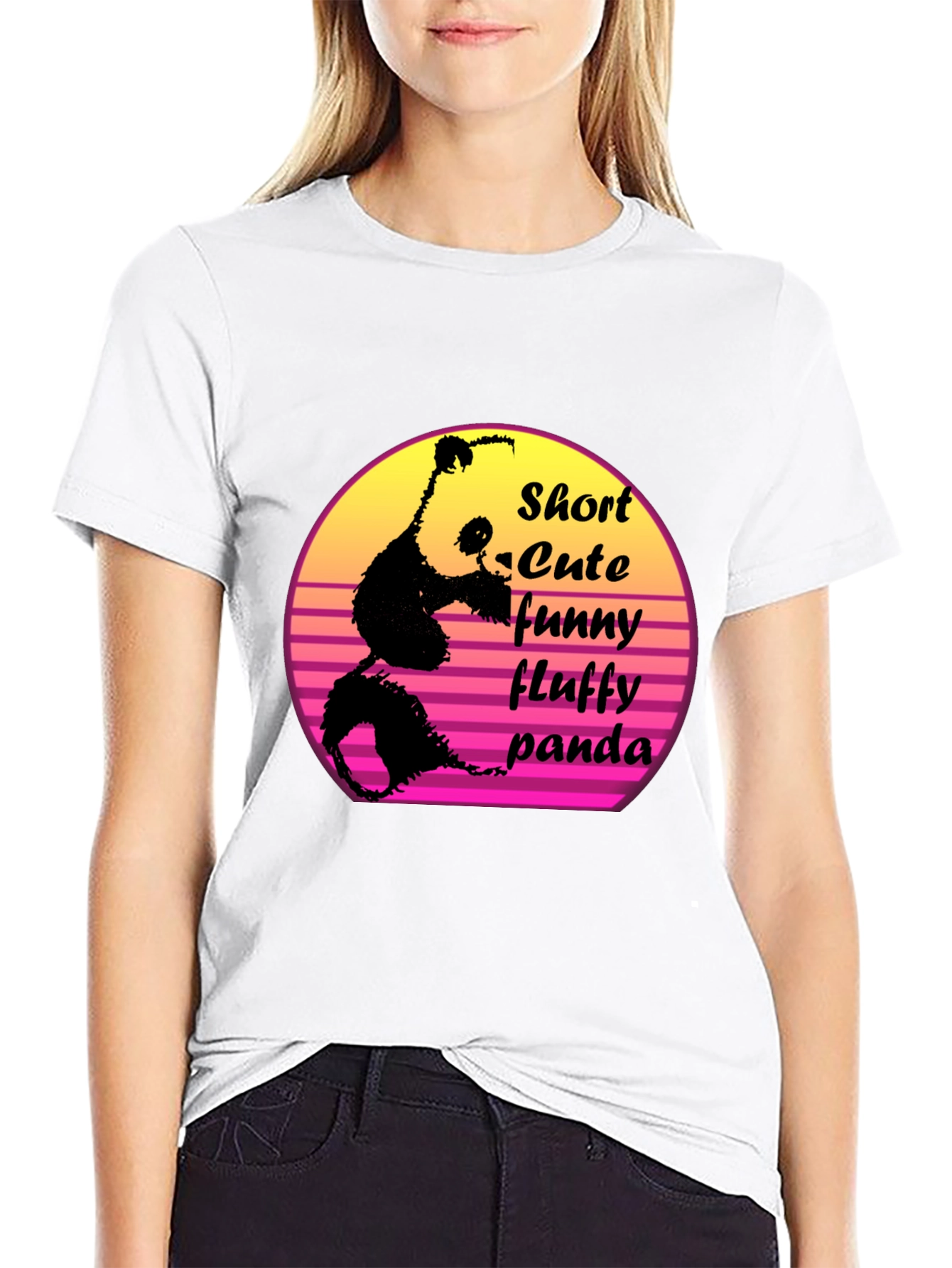 Short Cute Fluffy Panda Graphic T-Shirt
