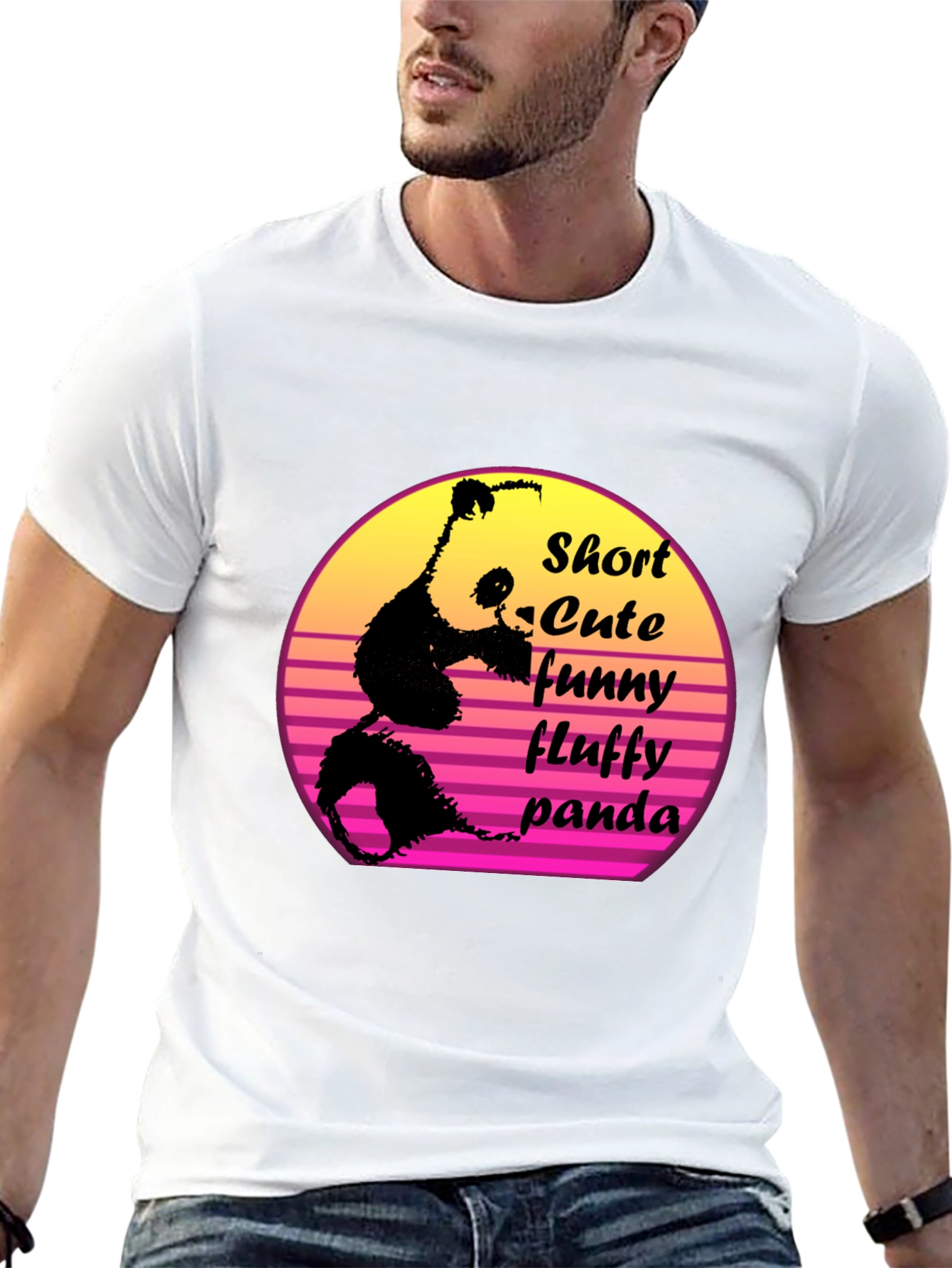 Short Cute Fluffy Panda Graphic T-Shirt