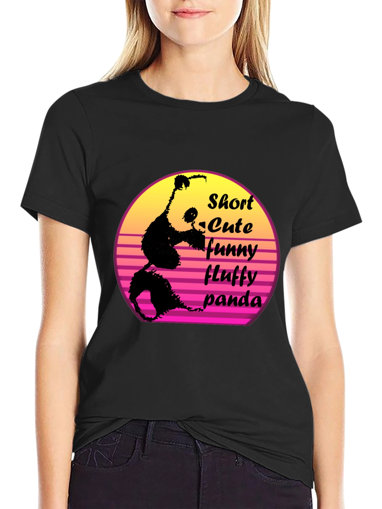 Short Cute Fluffy Panda Graphic T-Shirt
