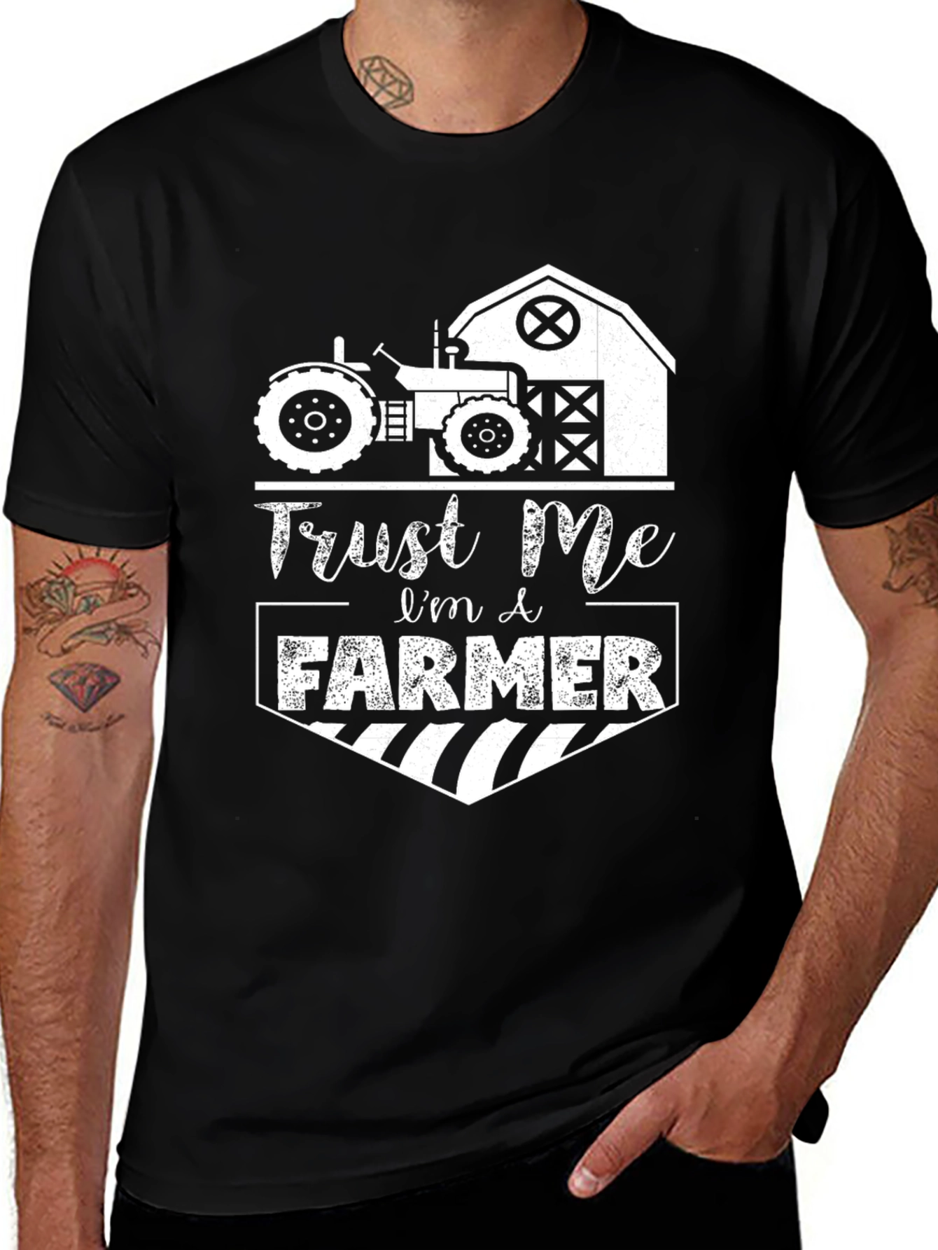 Trust Me Im a Farmer T-Shirt Black Cotton