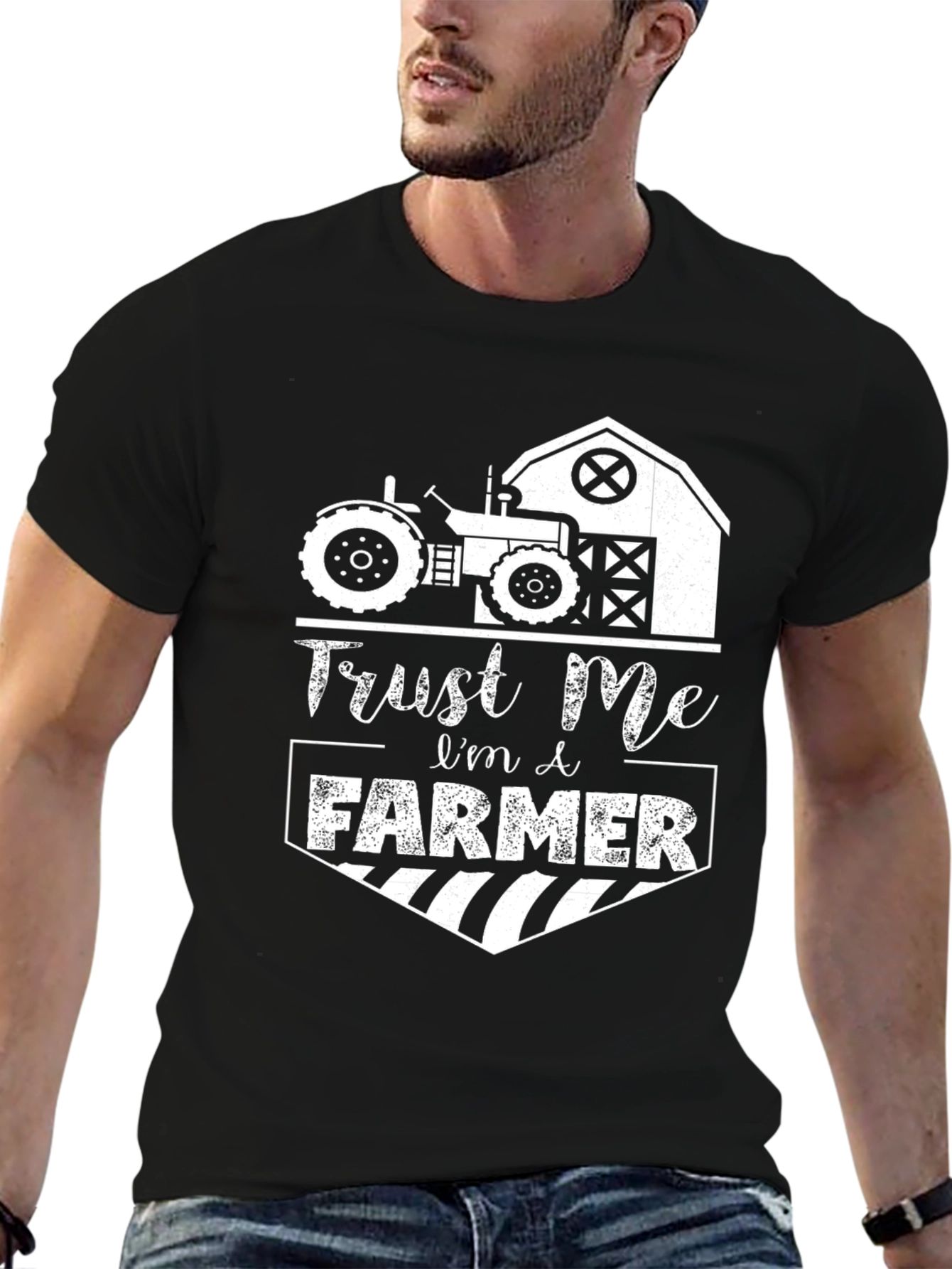 Trust Me Im a Farmer T-Shirt Black Cotton