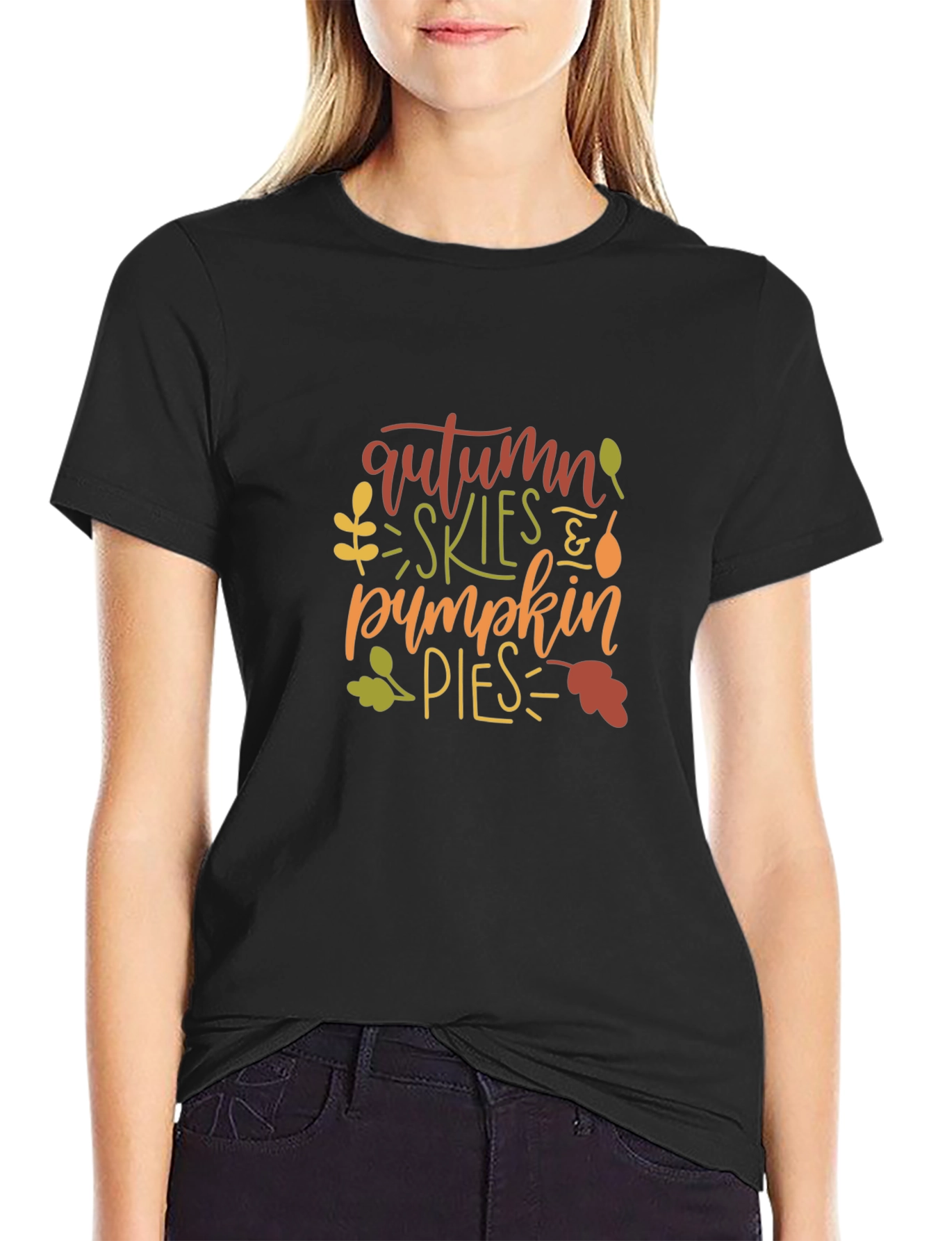 Autumn Skies & Pumpkin Pies Black T-Shirt