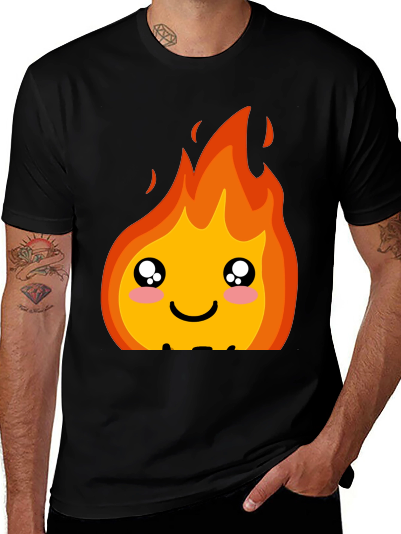 Kawaii Fire Graphic Tee - Cute Cartoon Flame Shirt