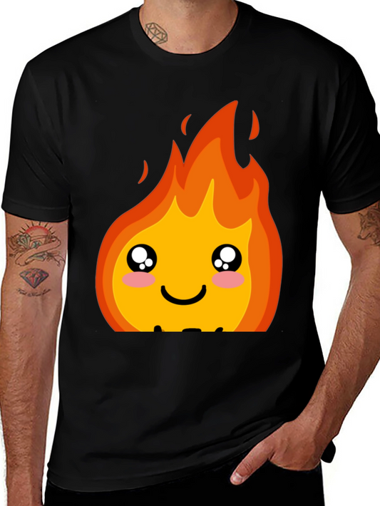 Kawaii Fire Graphic Tee - Cute Cartoon Flame Shirt
