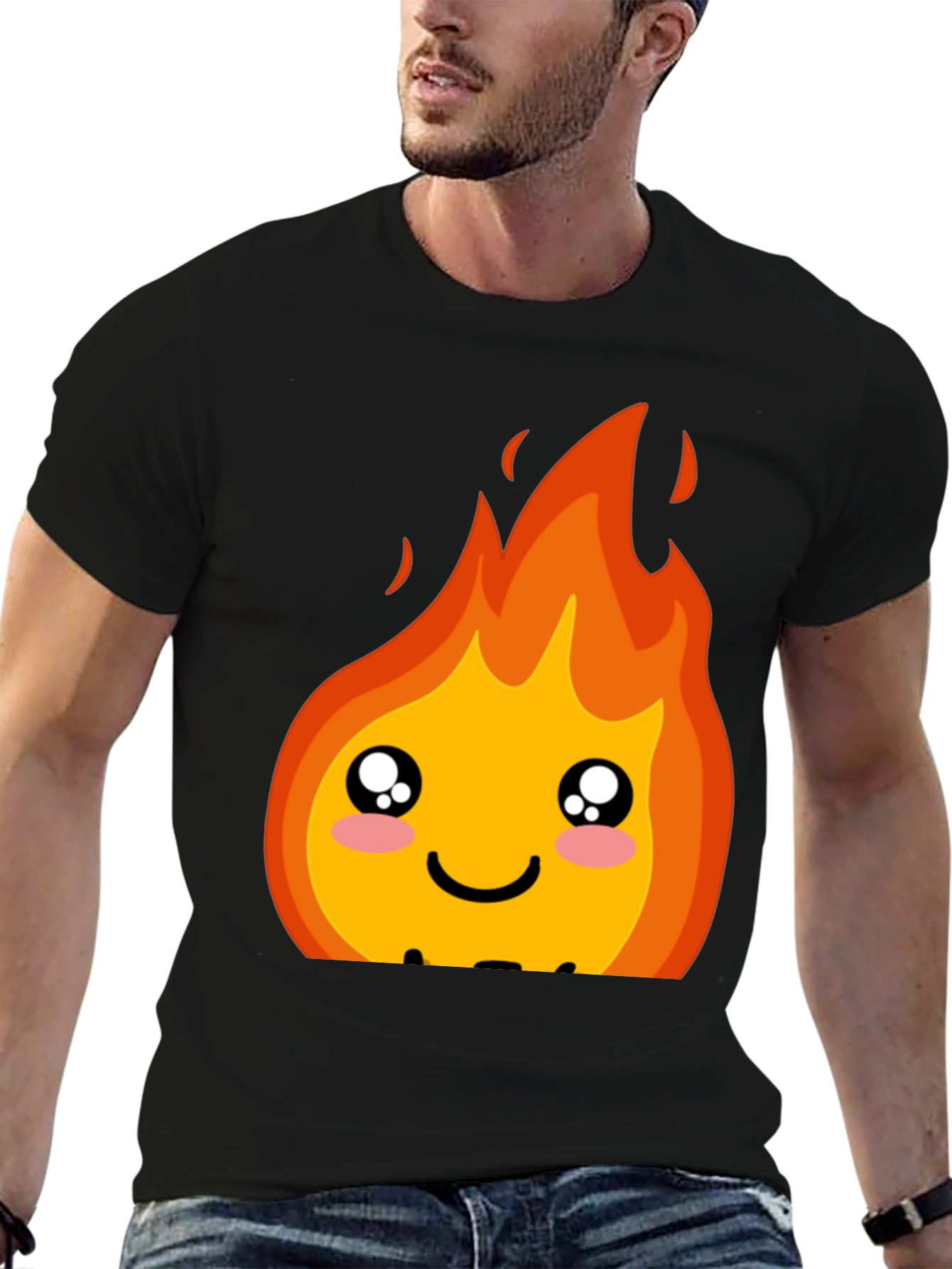 Kawaii Fire Graphic Tee - Cute Cartoon Flame Shirt