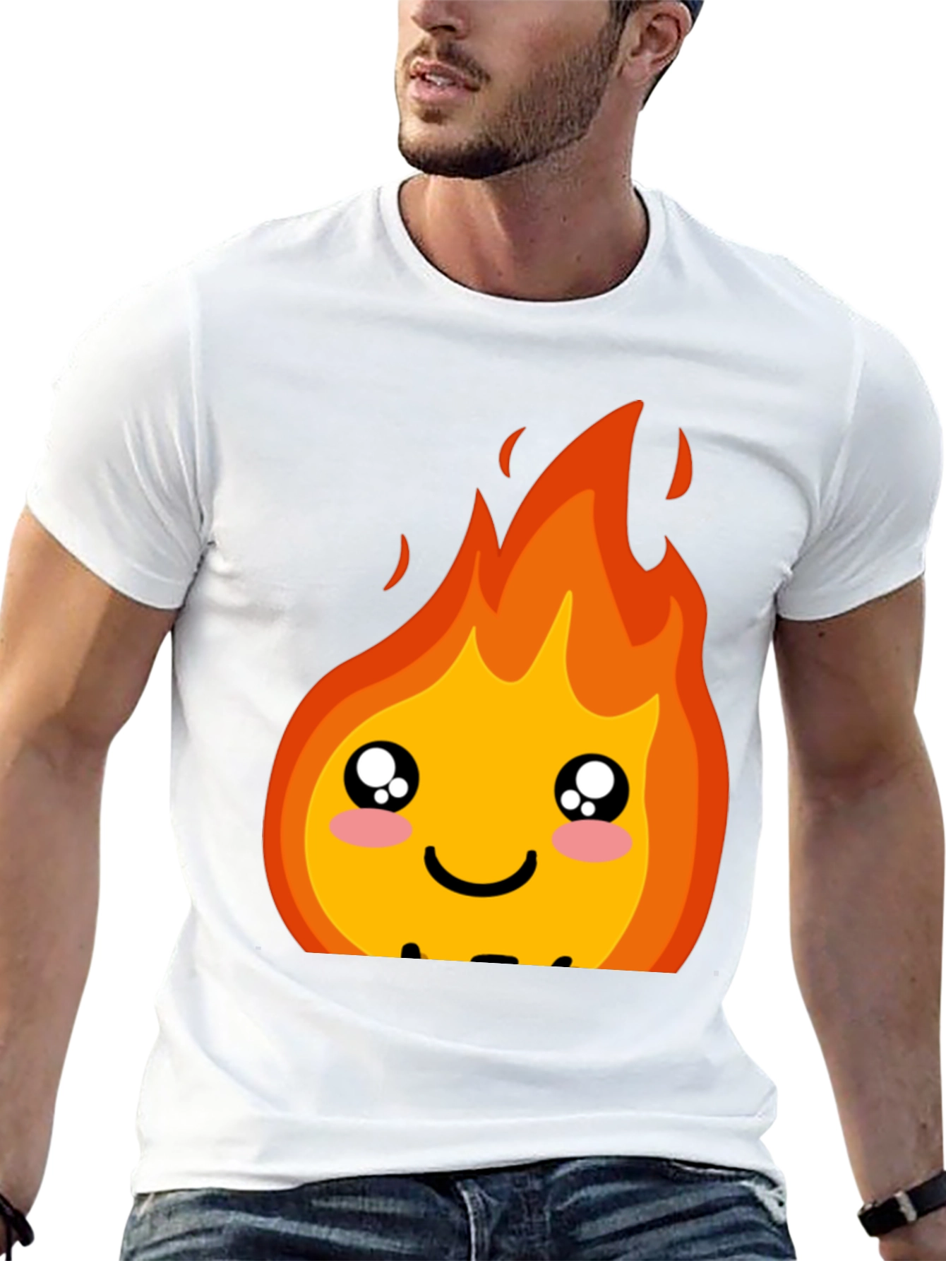 Kawaii Fire Graphic Tee - Cute Cartoon Flame Shirt