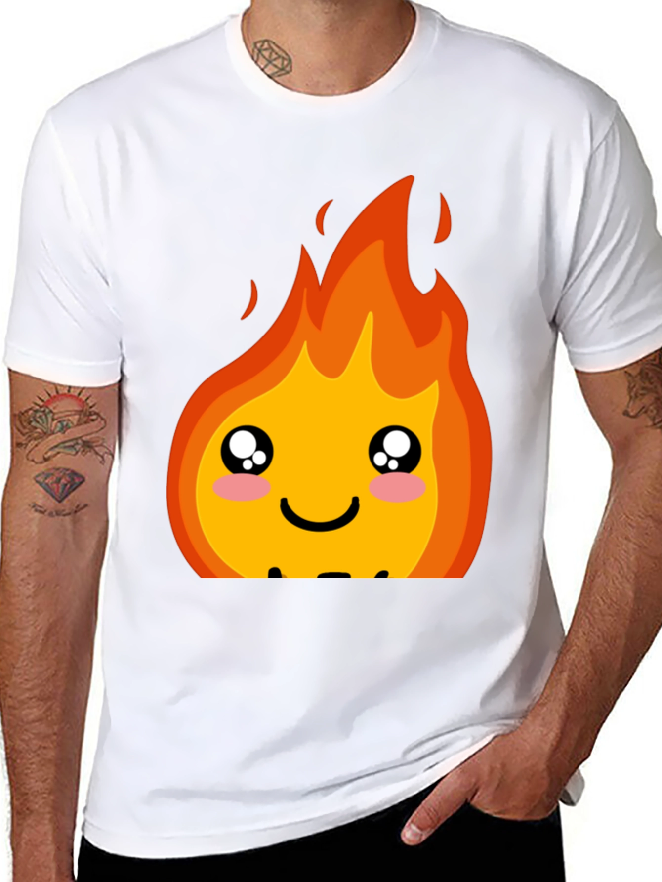 Kawaii Fire Graphic Tee - Cute Cartoon Flame Shirt