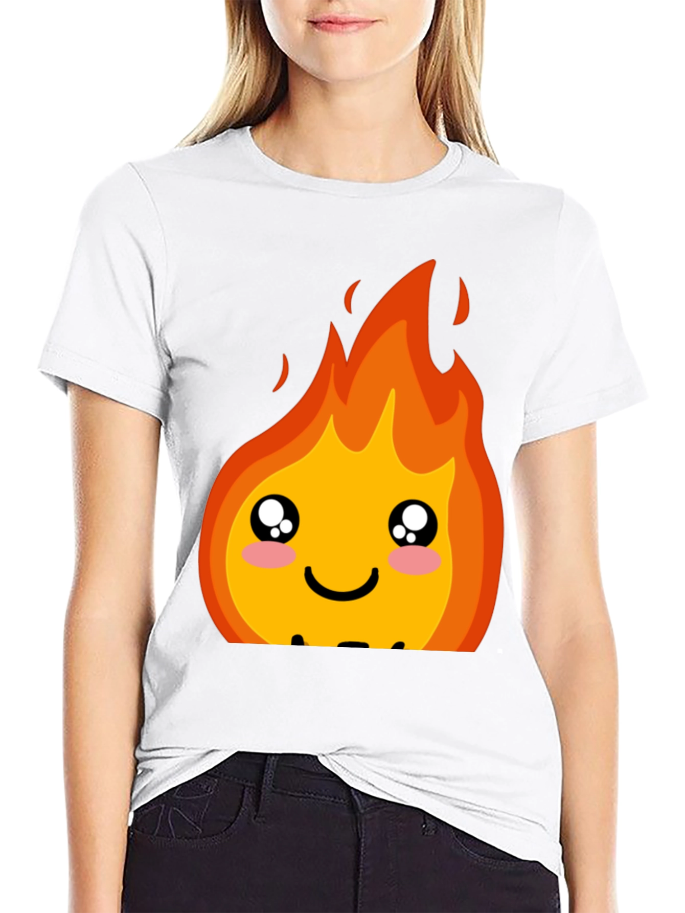 Kawaii Fire Graphic Tee - Cute Cartoon Flame Shirt