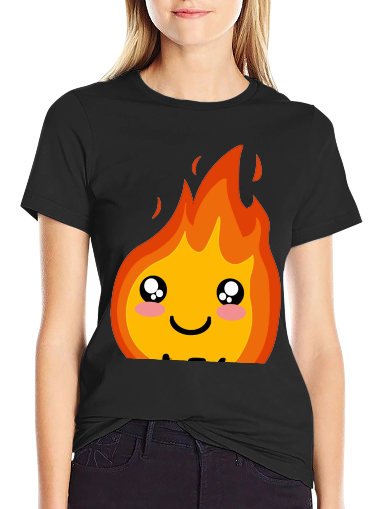Kawaii Fire Graphic Tee - Cute Cartoon Flame Shirt
