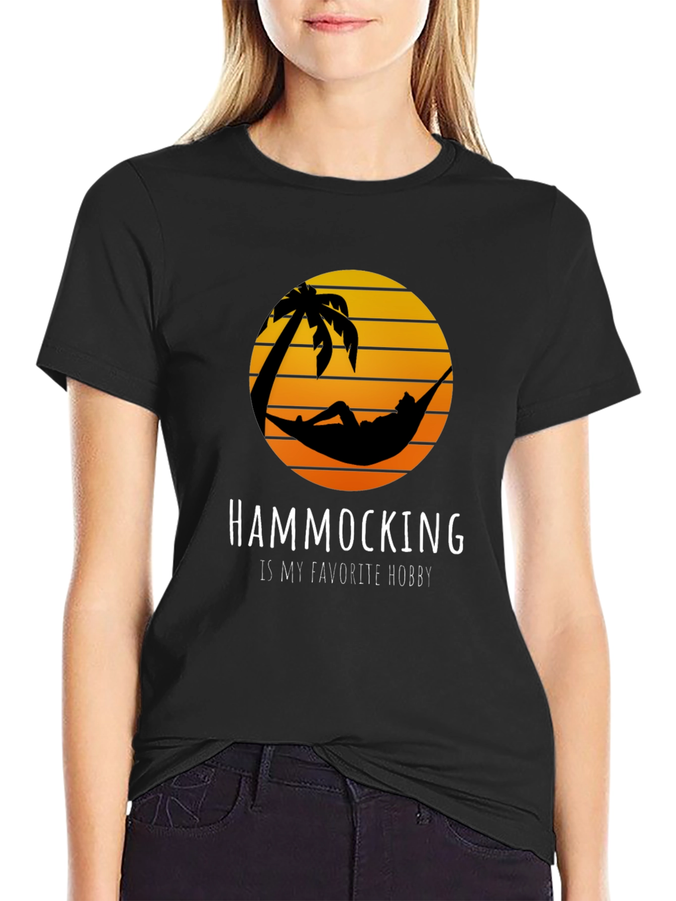Hammocking Hobby T-Shirt Tropical Palm Tree Sunset Tee
