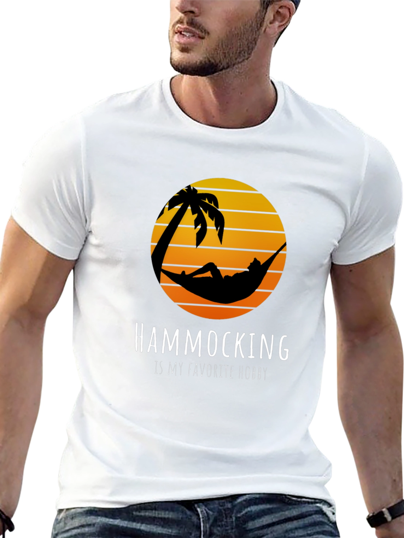 Hammocking Hobby T-Shirt Tropical Palm Tree Sunset Tee