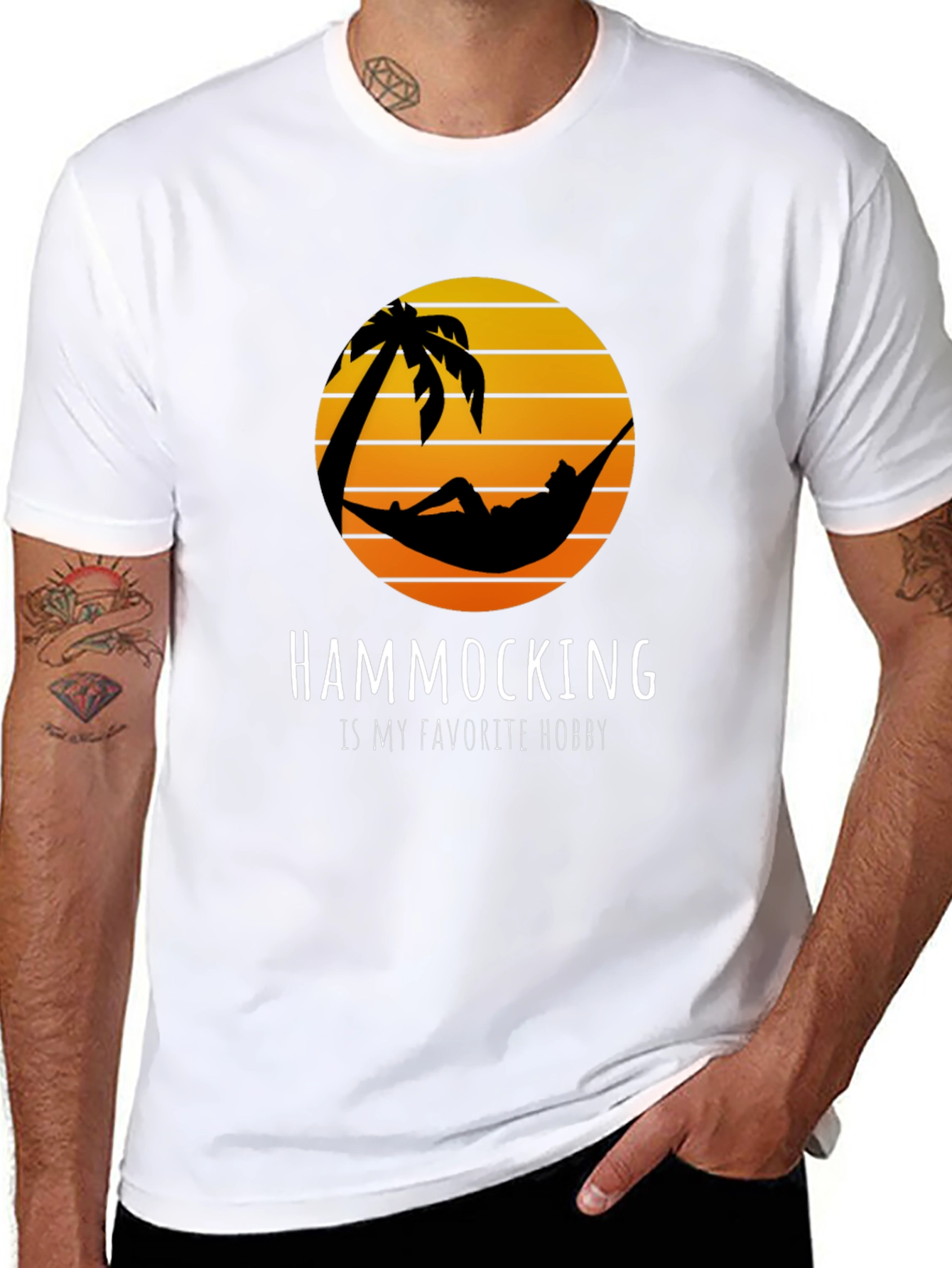 Hammocking Hobby T-Shirt Tropical Palm Tree Sunset Tee