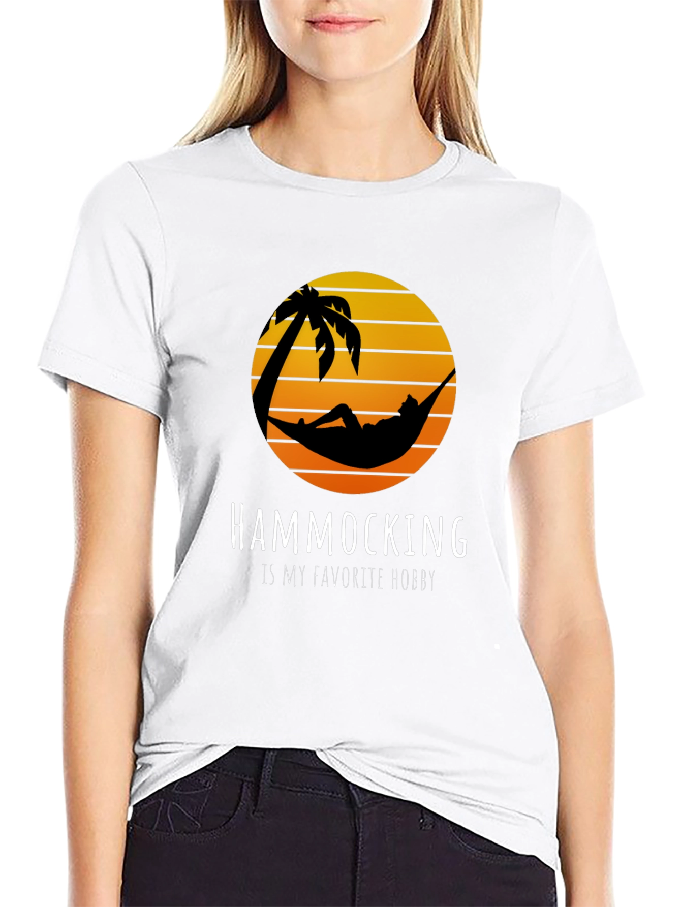 Hammocking Hobby T-Shirt Tropical Palm Tree Sunset Tee