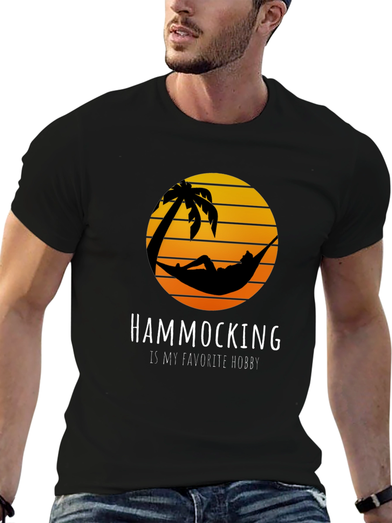 Hammocking Hobby T-Shirt Tropical Palm Tree Sunset Tee