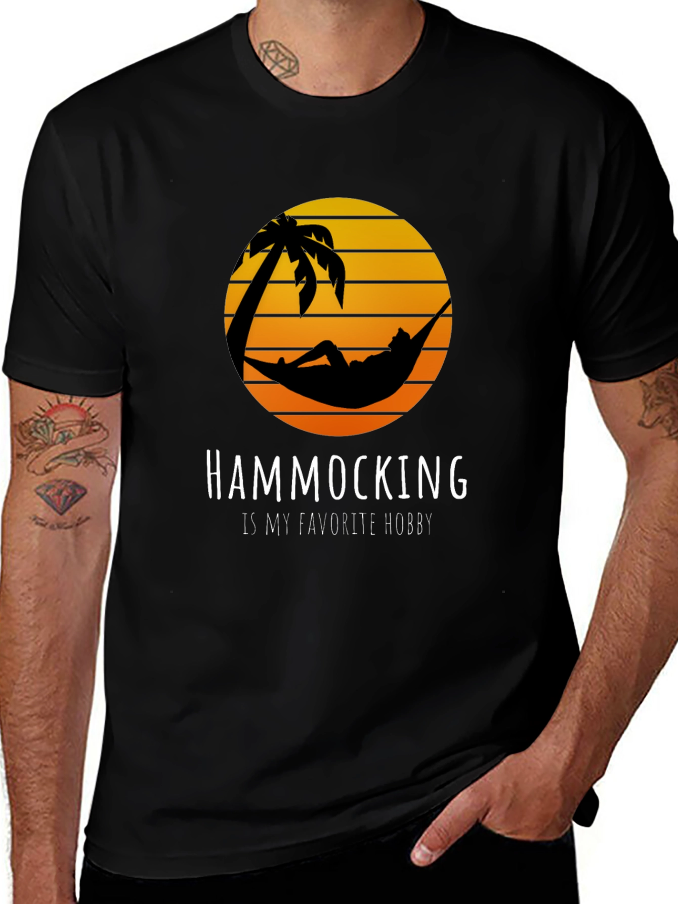 Hammocking Hobby T-Shirt Tropical Palm Tree Sunset Tee