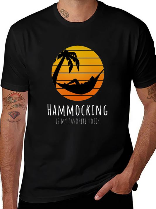 Hammocking Hobby T-Shirt Tropical Palm Tree Sunset Tee