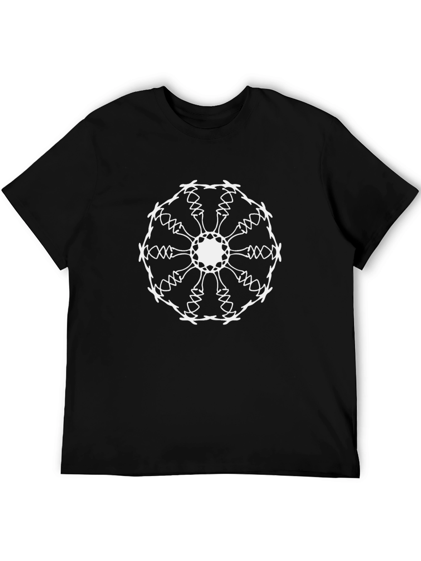 Black Tee with White Geometric Mandala Print