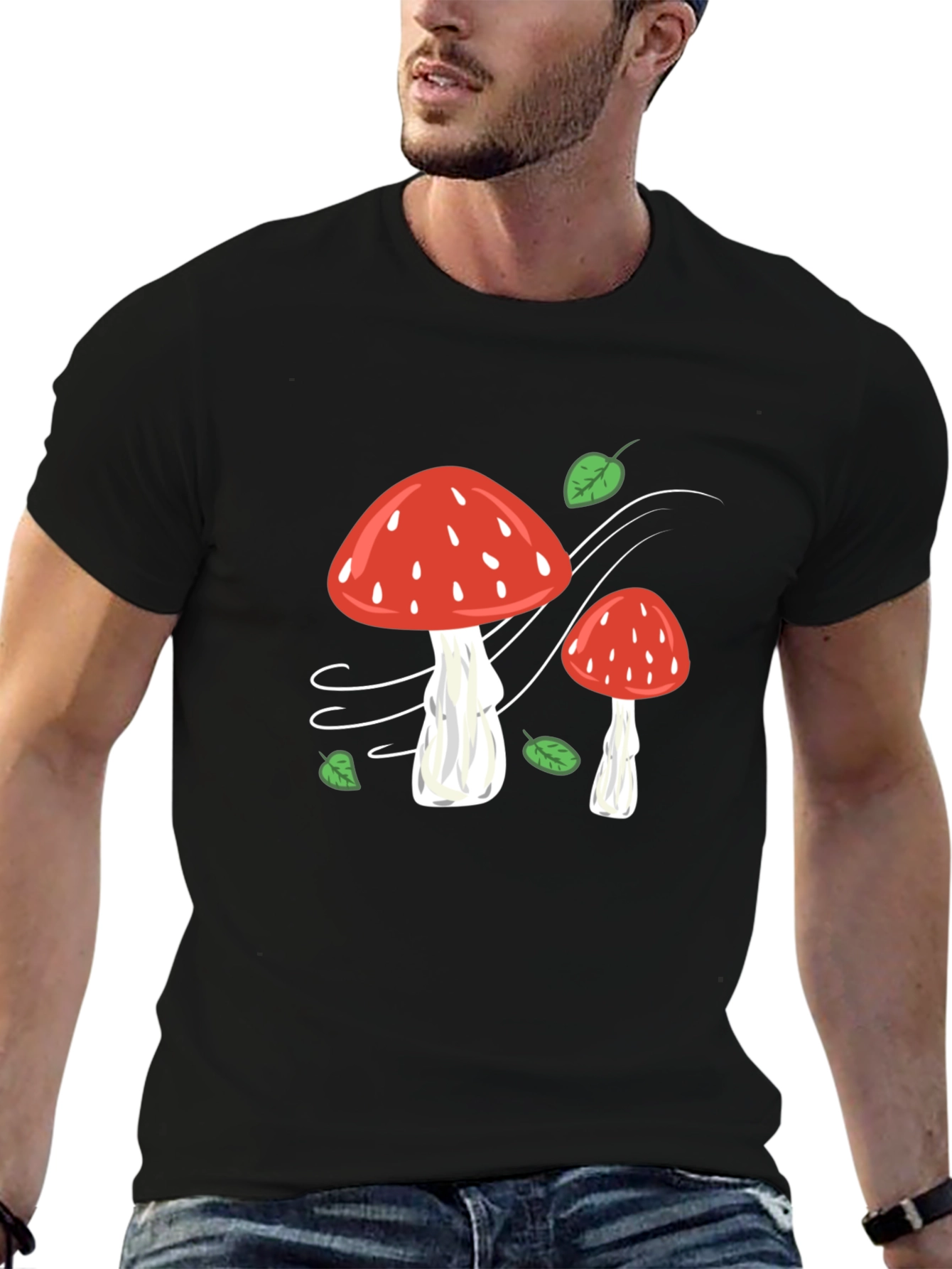 Mushroom Print Black T-Shirt - Whimsical Style