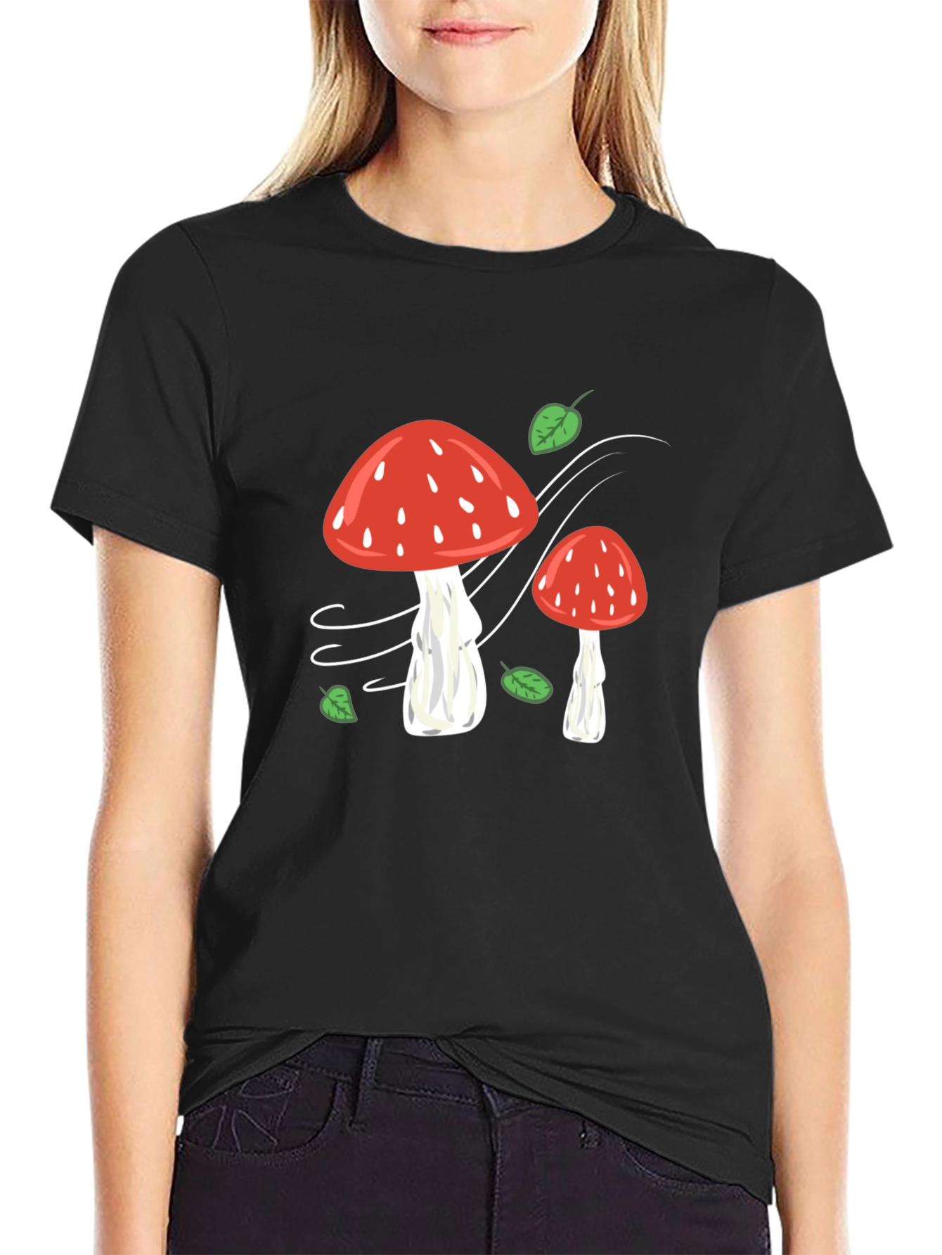 Mushroom Print Black T-Shirt - Whimsical Style