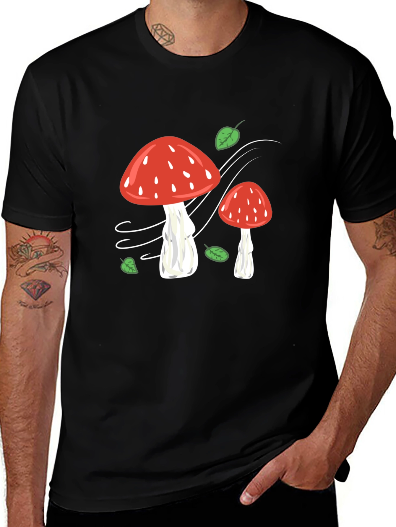 Mushroom Print Black T-Shirt - Whimsical Style