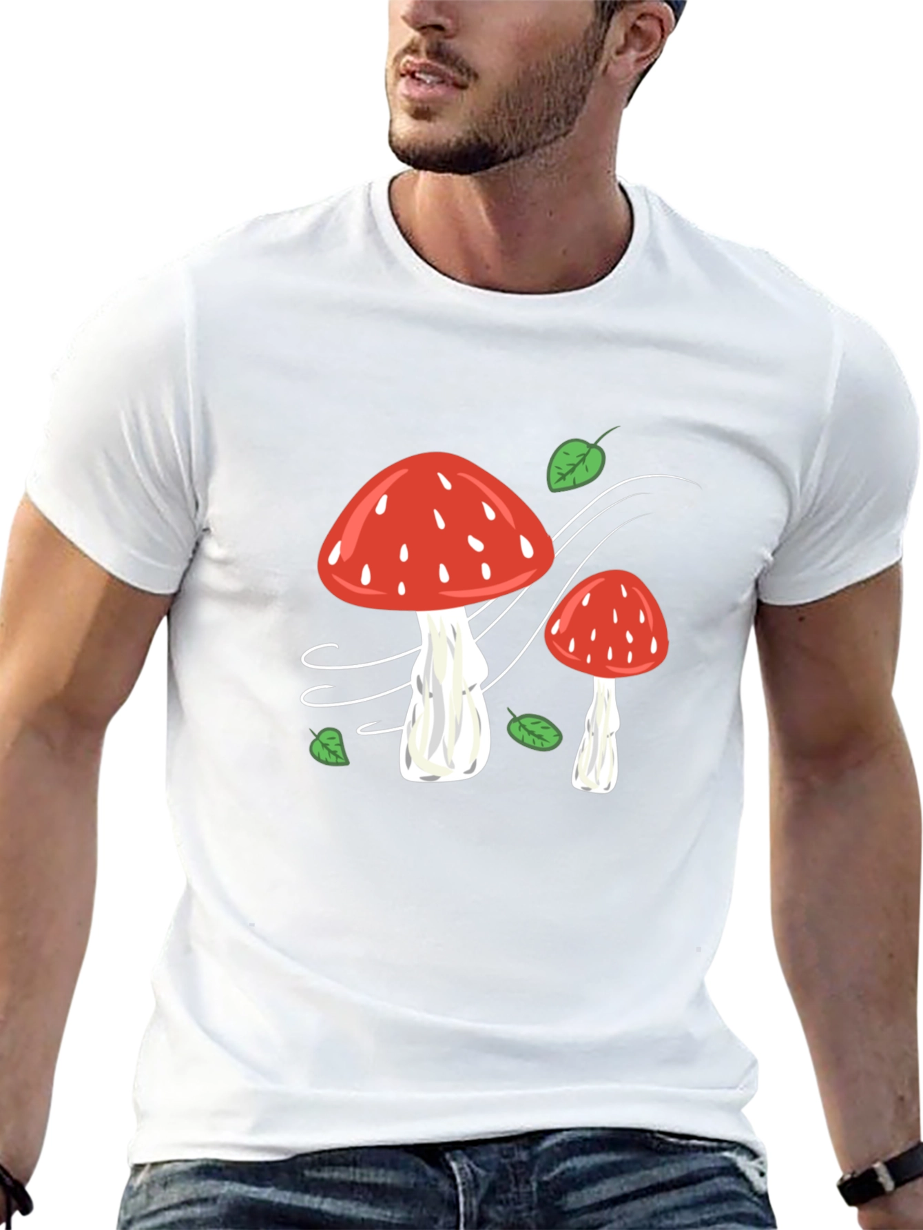Mushroom Print Black T-Shirt - Whimsical Style