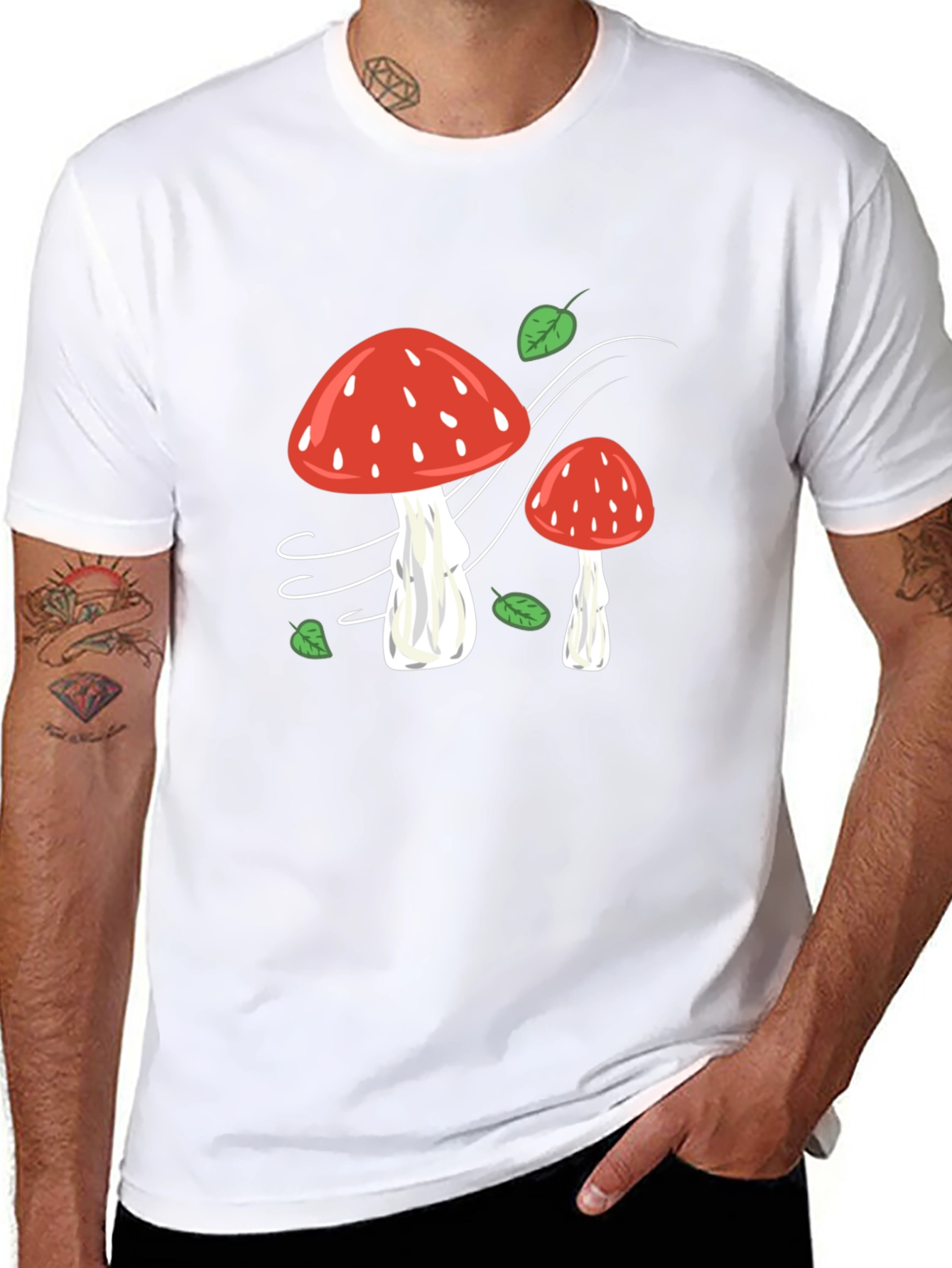 Mushroom Print Black T-Shirt - Whimsical Style