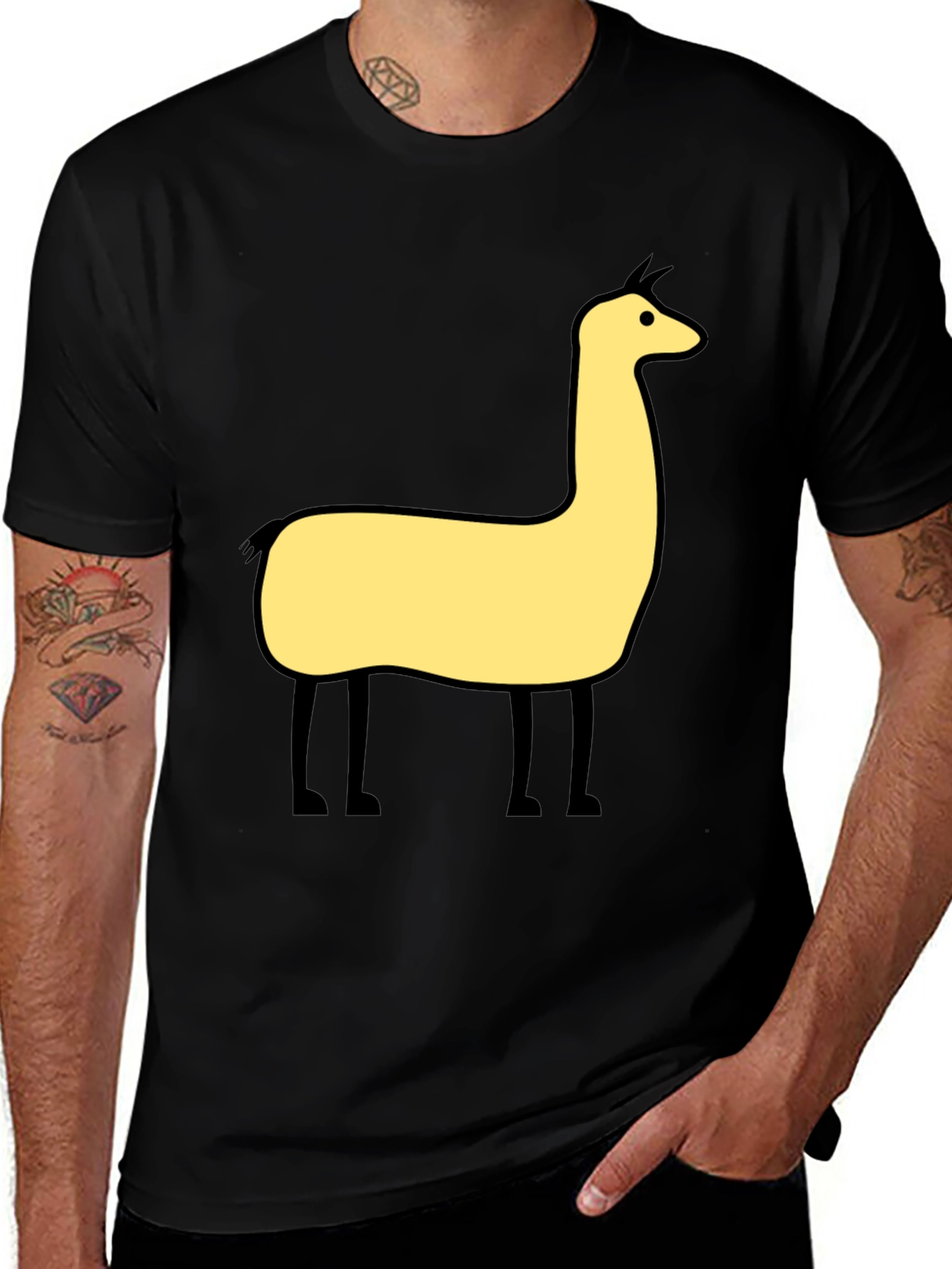 Llama Graphic Tee - Black Cotton Blend T-Shirt