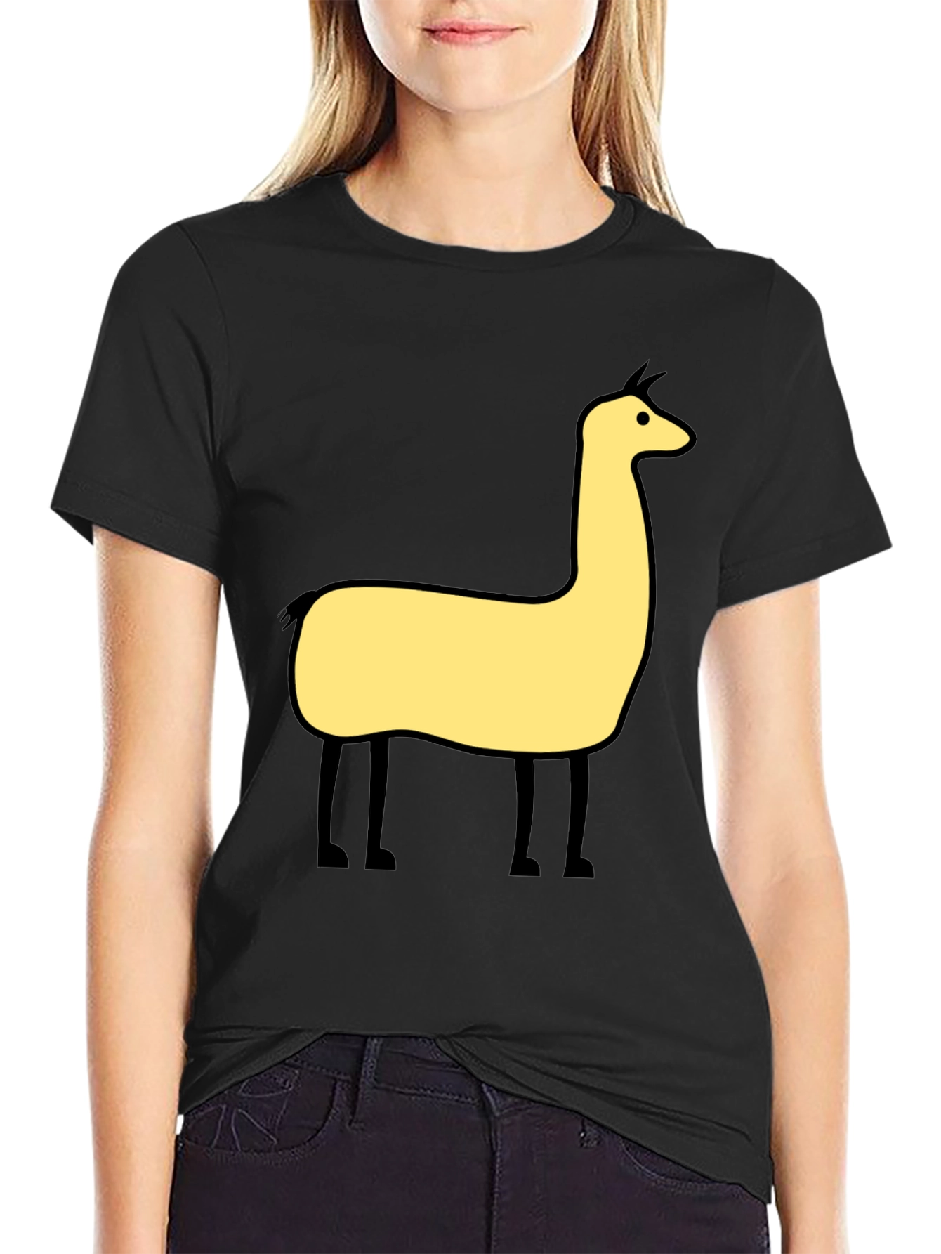 Llama Graphic Tee - Black Cotton Blend T-Shirt