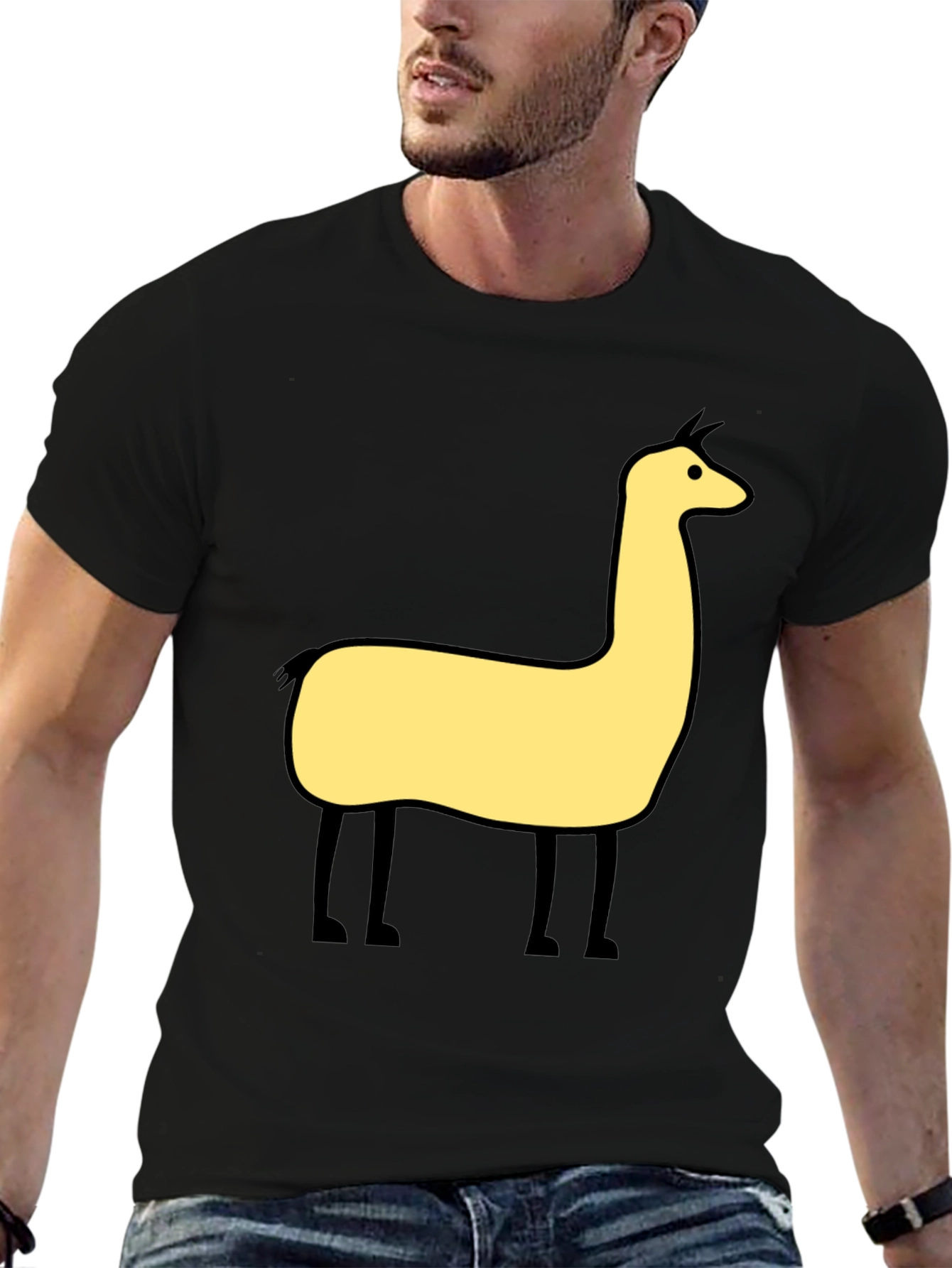 Llama Graphic Tee - Black Cotton Blend T-Shirt