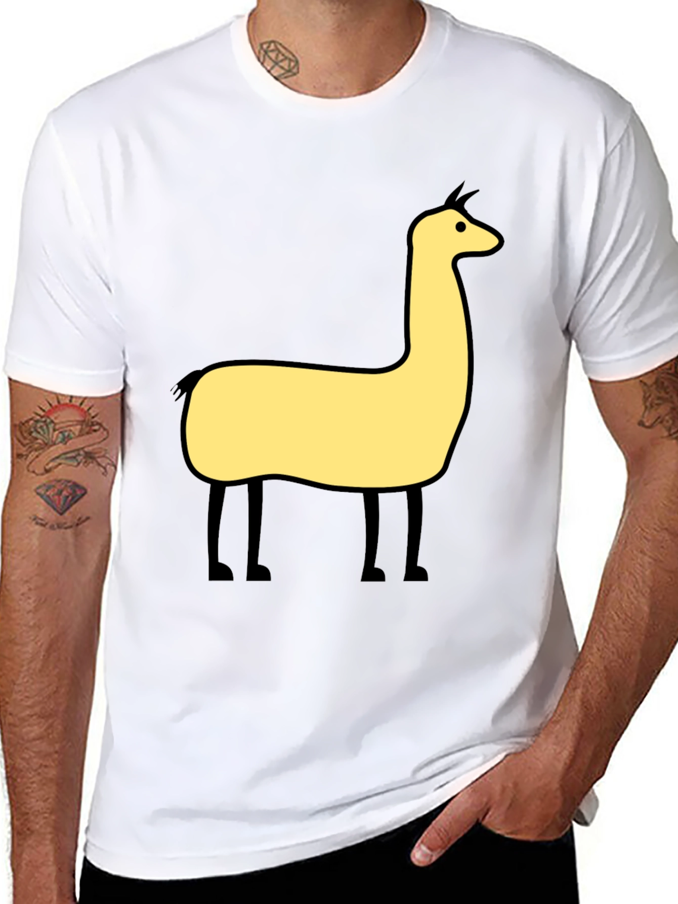 Llama Graphic Tee - Black Cotton Blend T-Shirt
