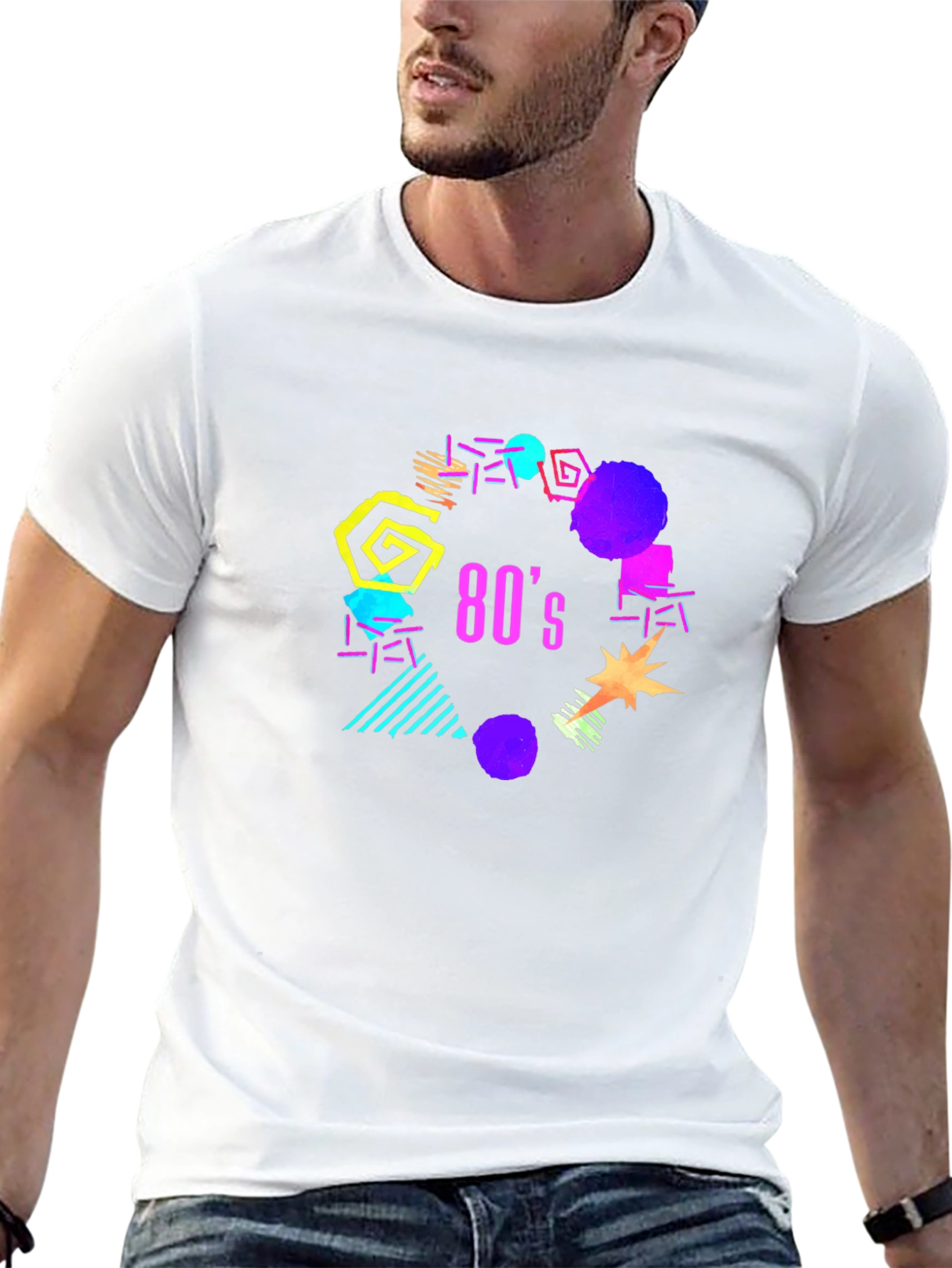 Vibrant 80s Graphic Black T-Shirt