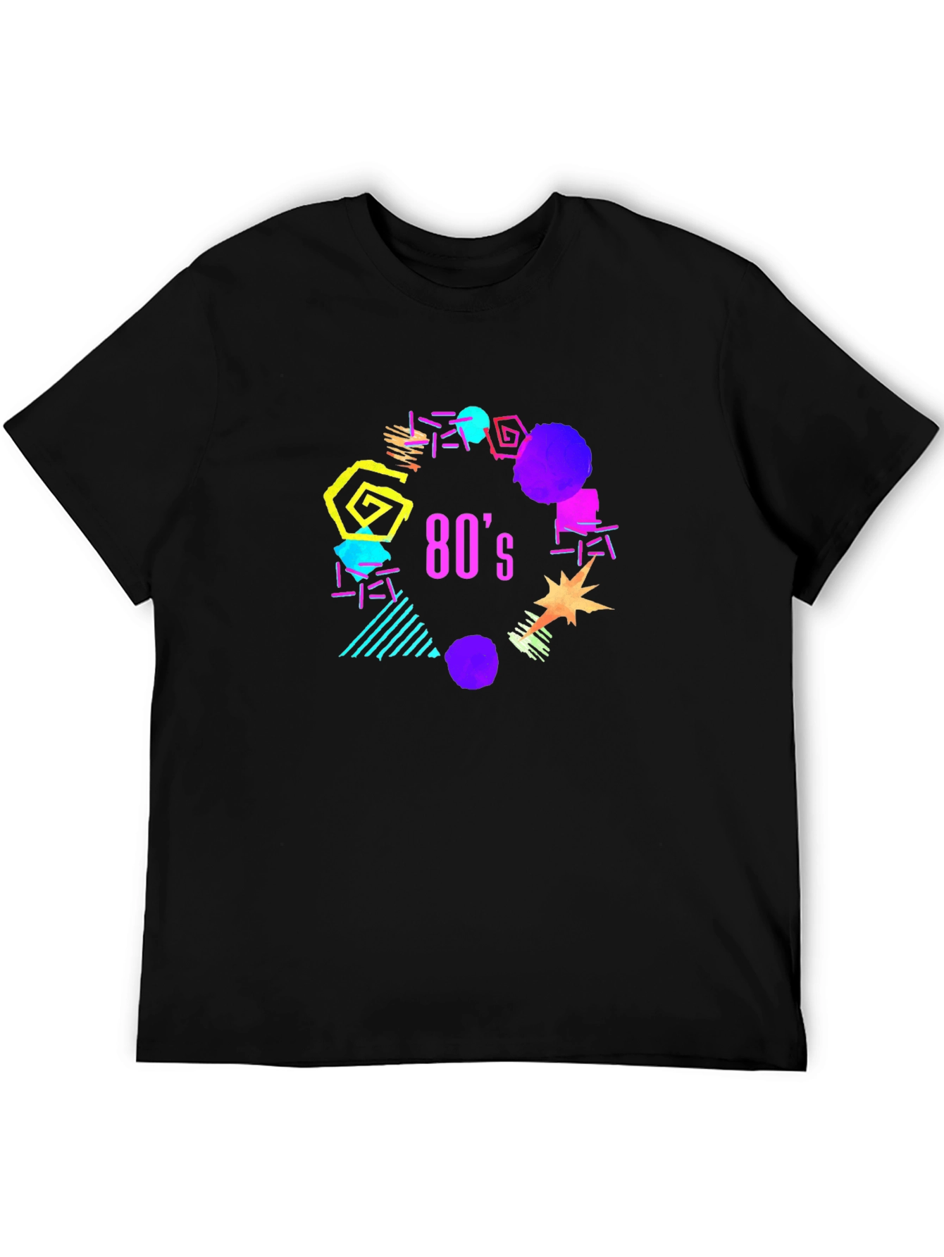 Vibrant 80s Graphic Black T-Shirt
