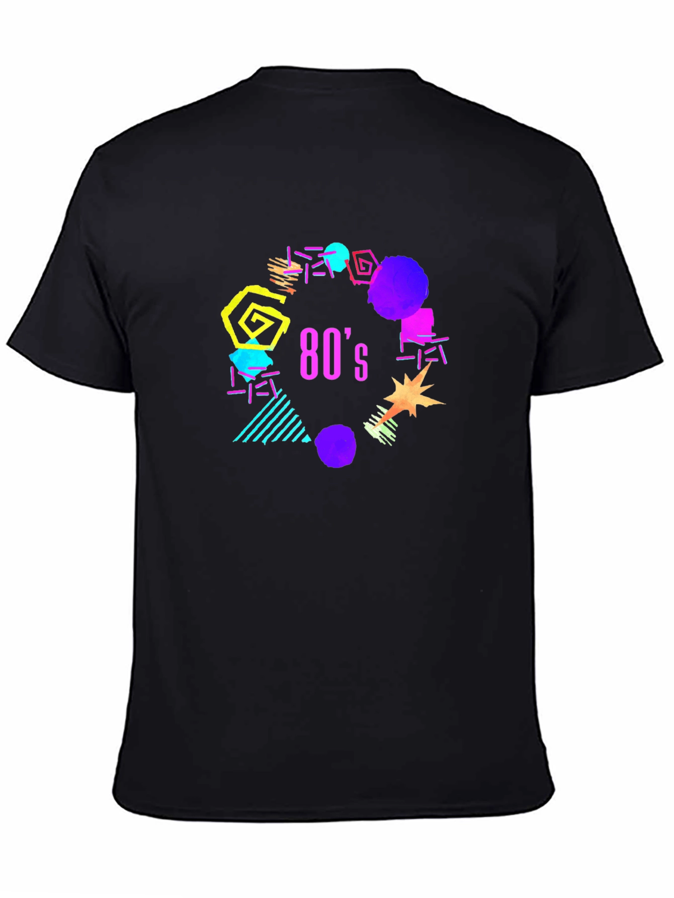 Vibrant 80s Graphic Black T-Shirt