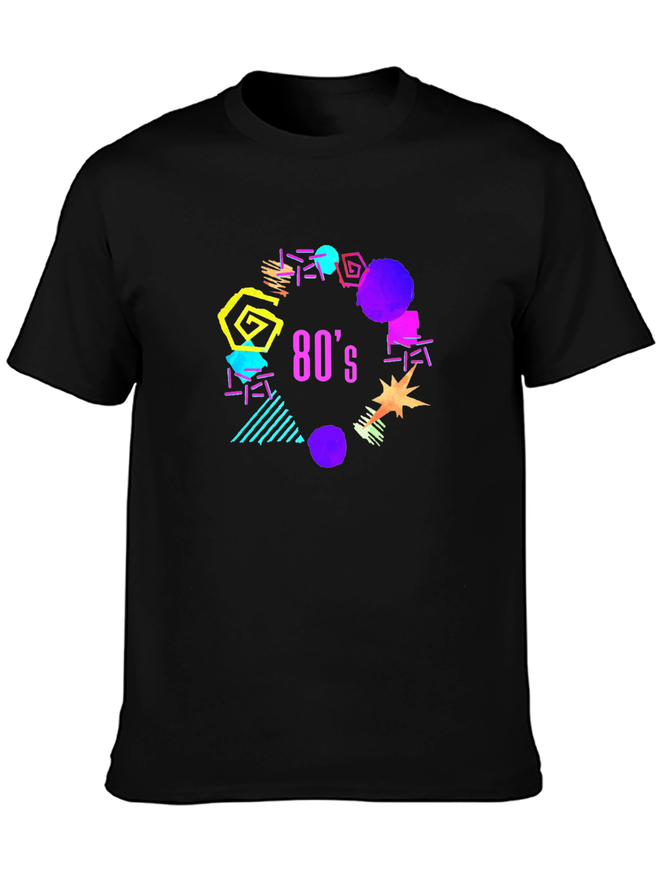 Vibrant 80s Graphic Black T-Shirt