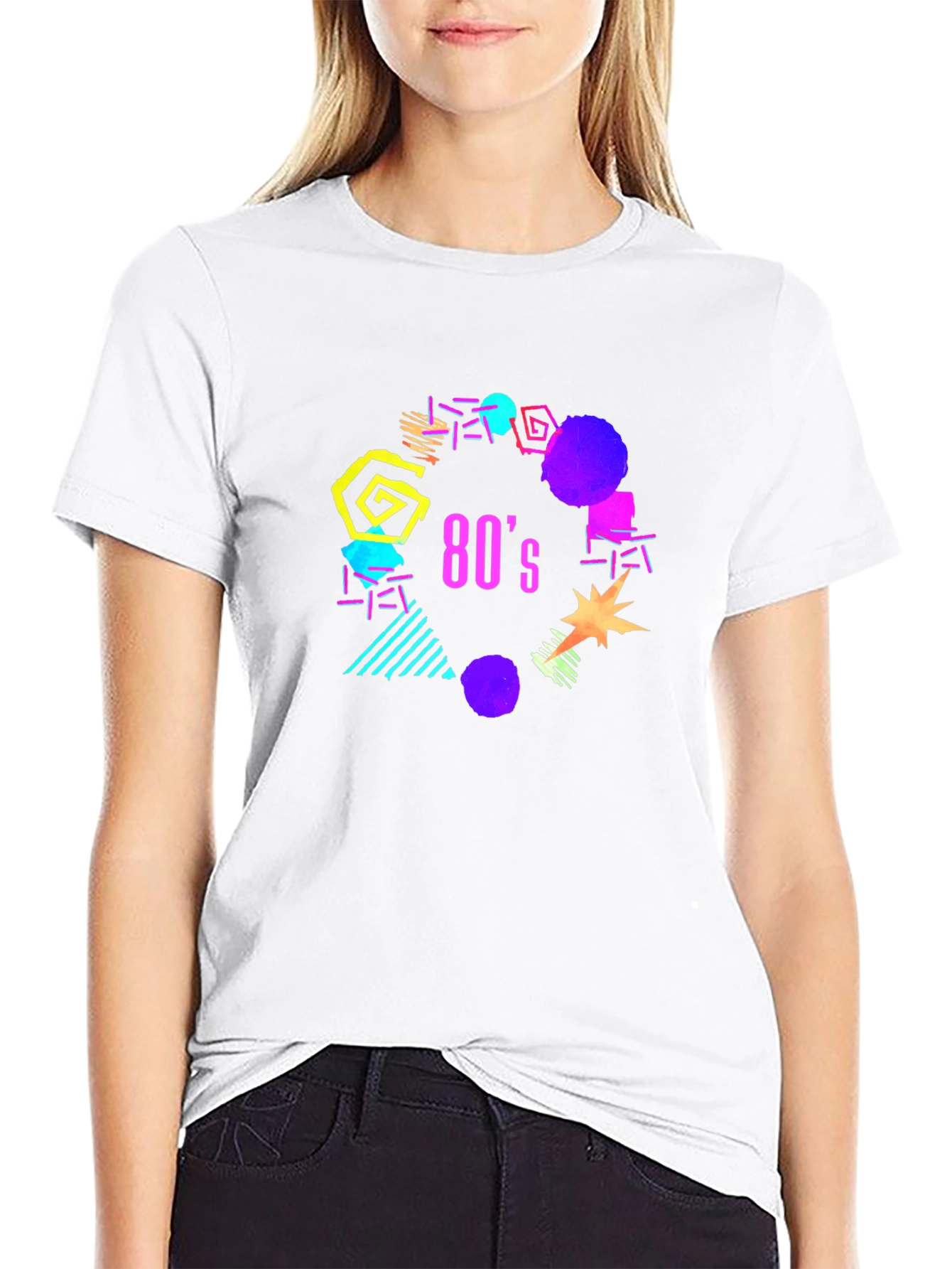 Vibrant 80s Graphic Black T-Shirt