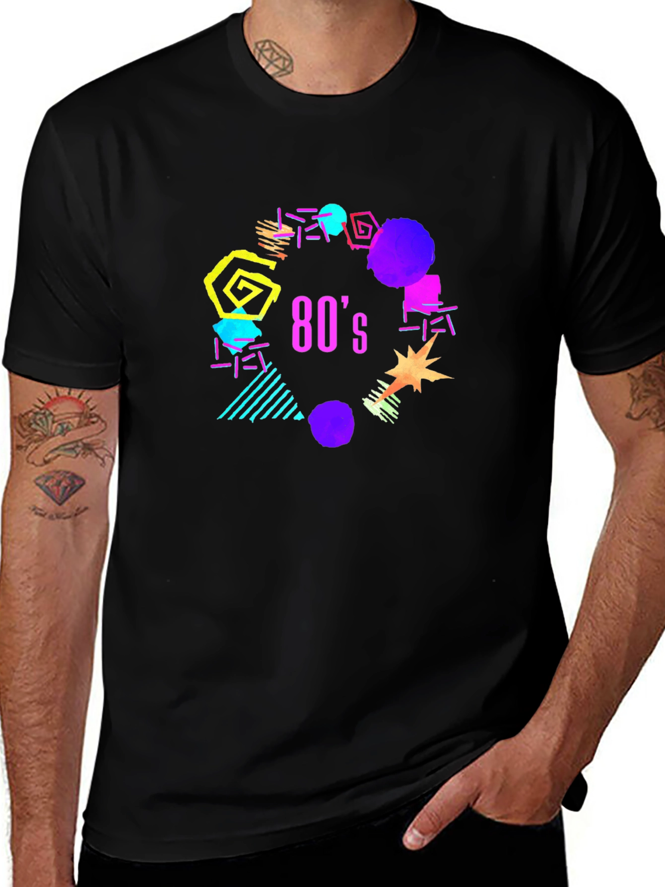 Vibrant 80s Graphic Black T-Shirt