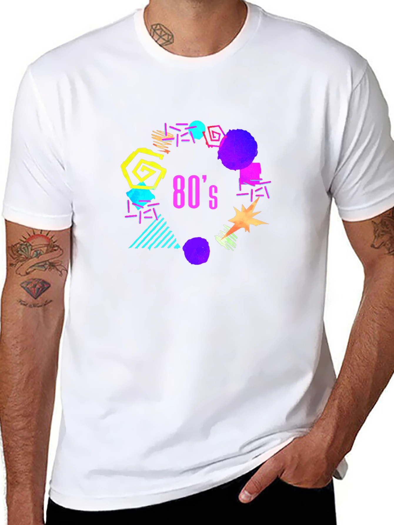 Vibrant 80s Graphic Black T-Shirt
