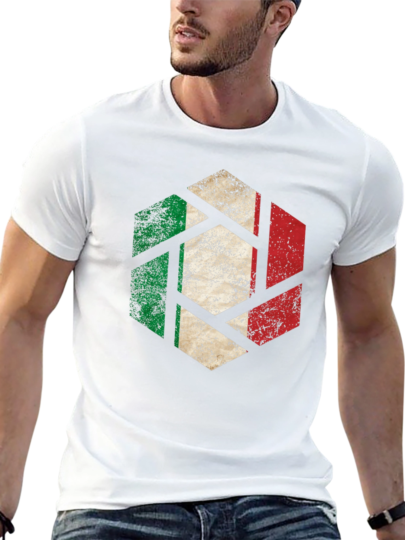 Italian Flag Hexagon Mens Black T-Shirt