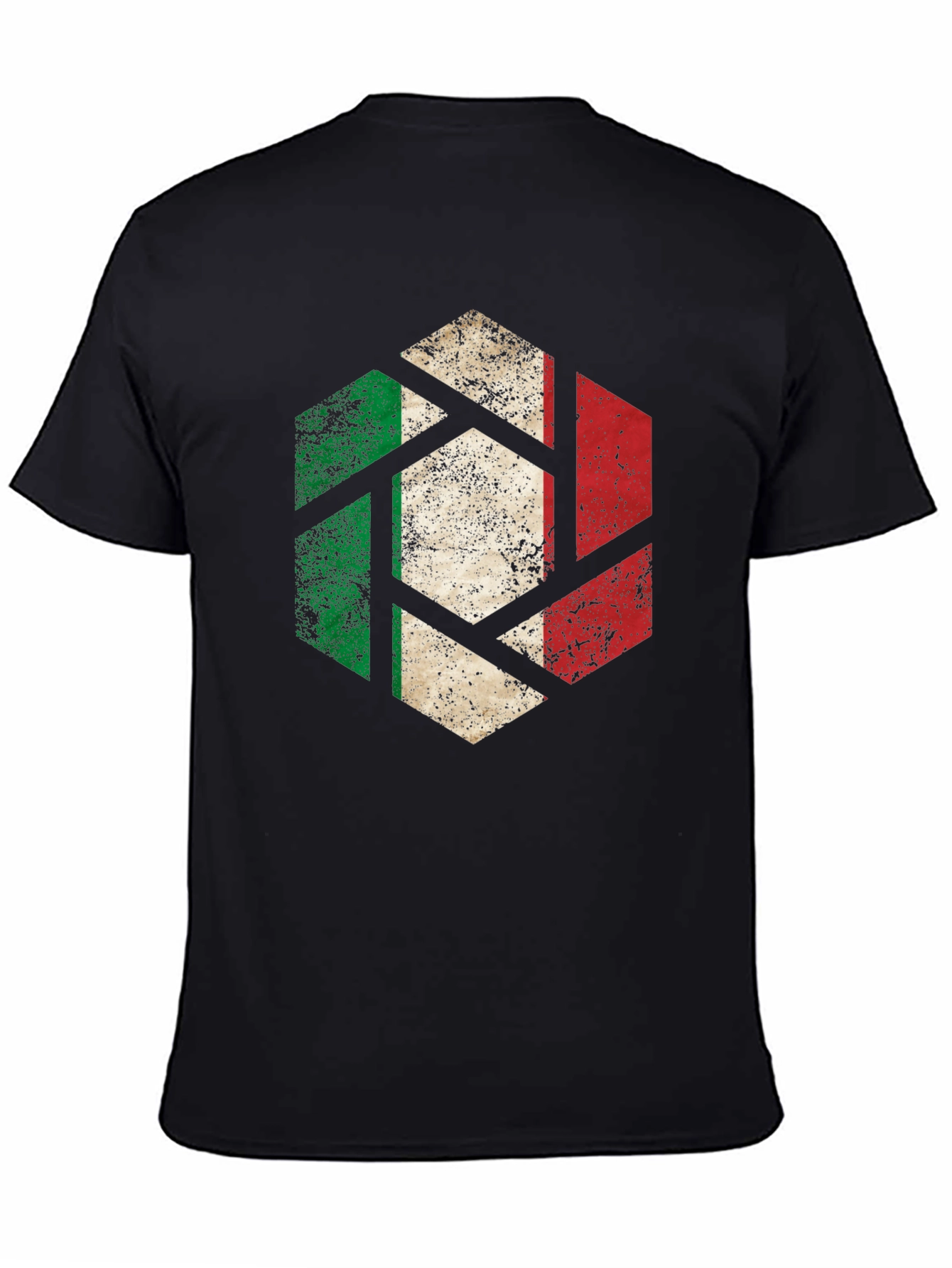 Italian Flag Hexagon Mens Black T-Shirt