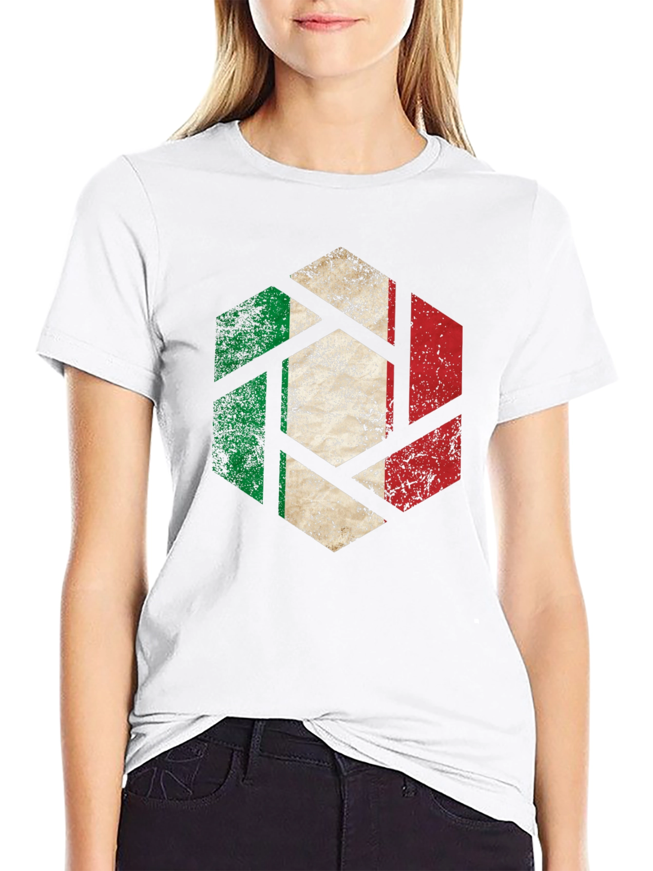 Italian Flag Hexagon Mens Black T-Shirt