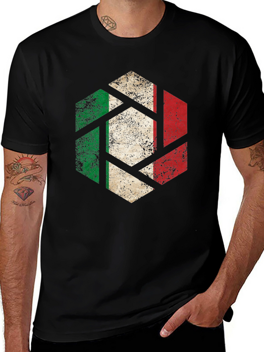 Italian Flag Hexagon Mens Black T-Shirt