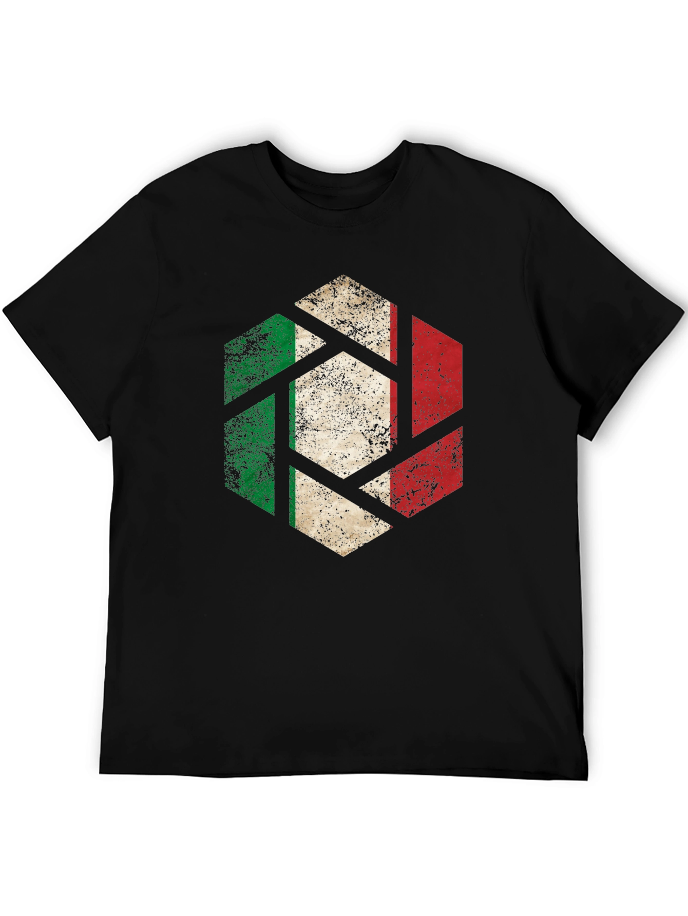 Italian Flag Hexagon Mens Black T-Shirt
