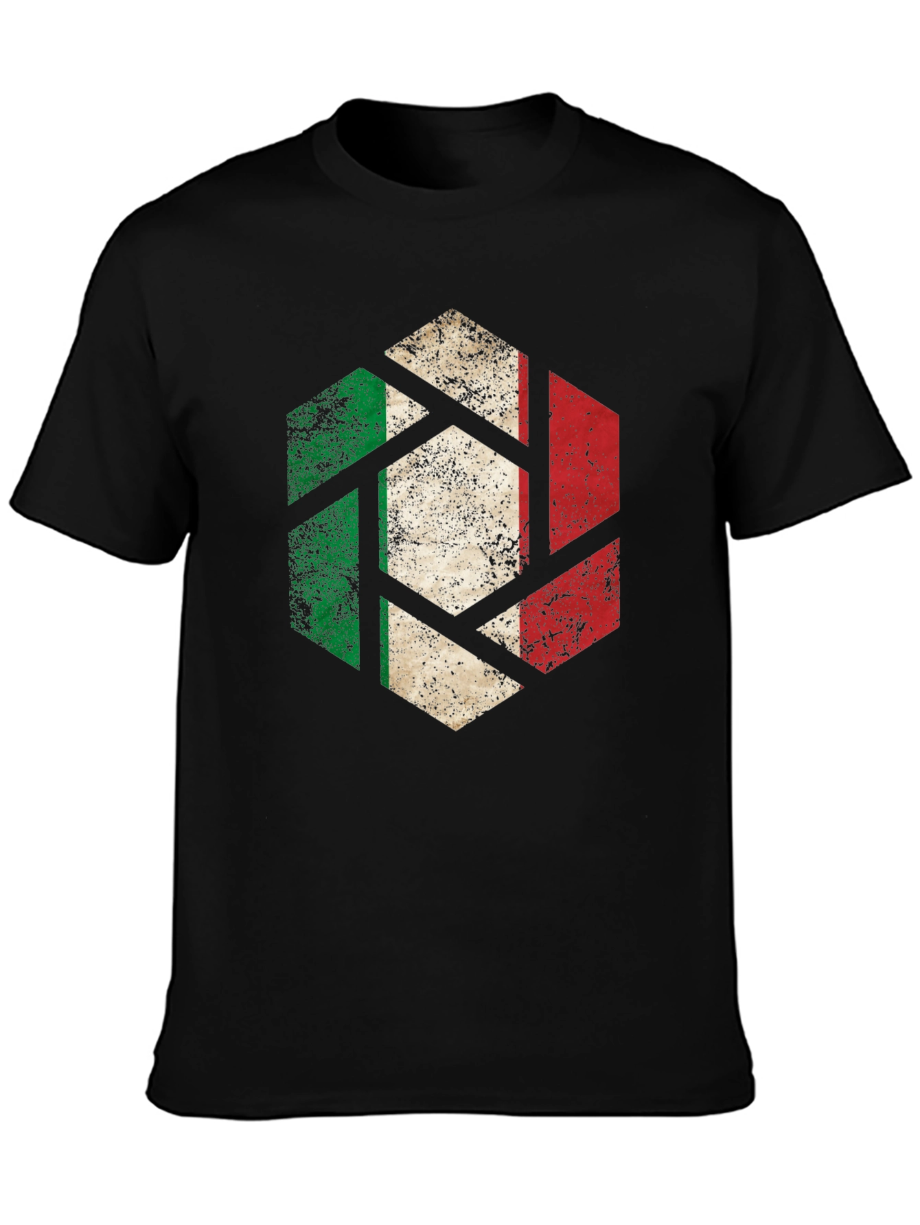 Italian Flag Hexagon Mens Black T-Shirt