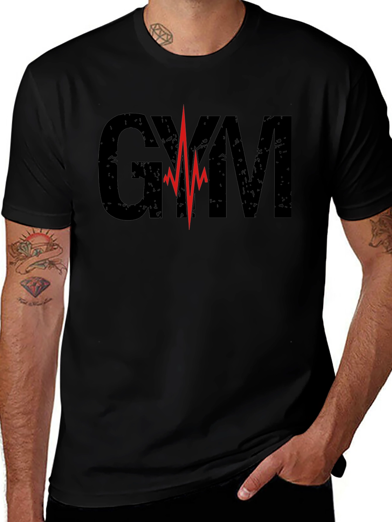 GYM Heartbeat Graphic T-Shirt - Black Fitness Tee
