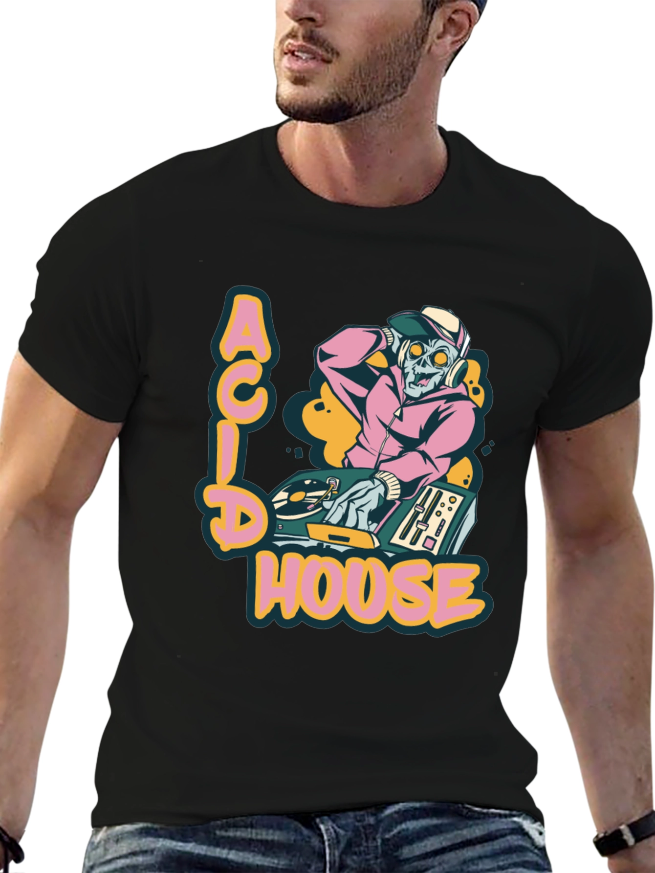 Acid House DJ Zombie Graphic Tee - Black