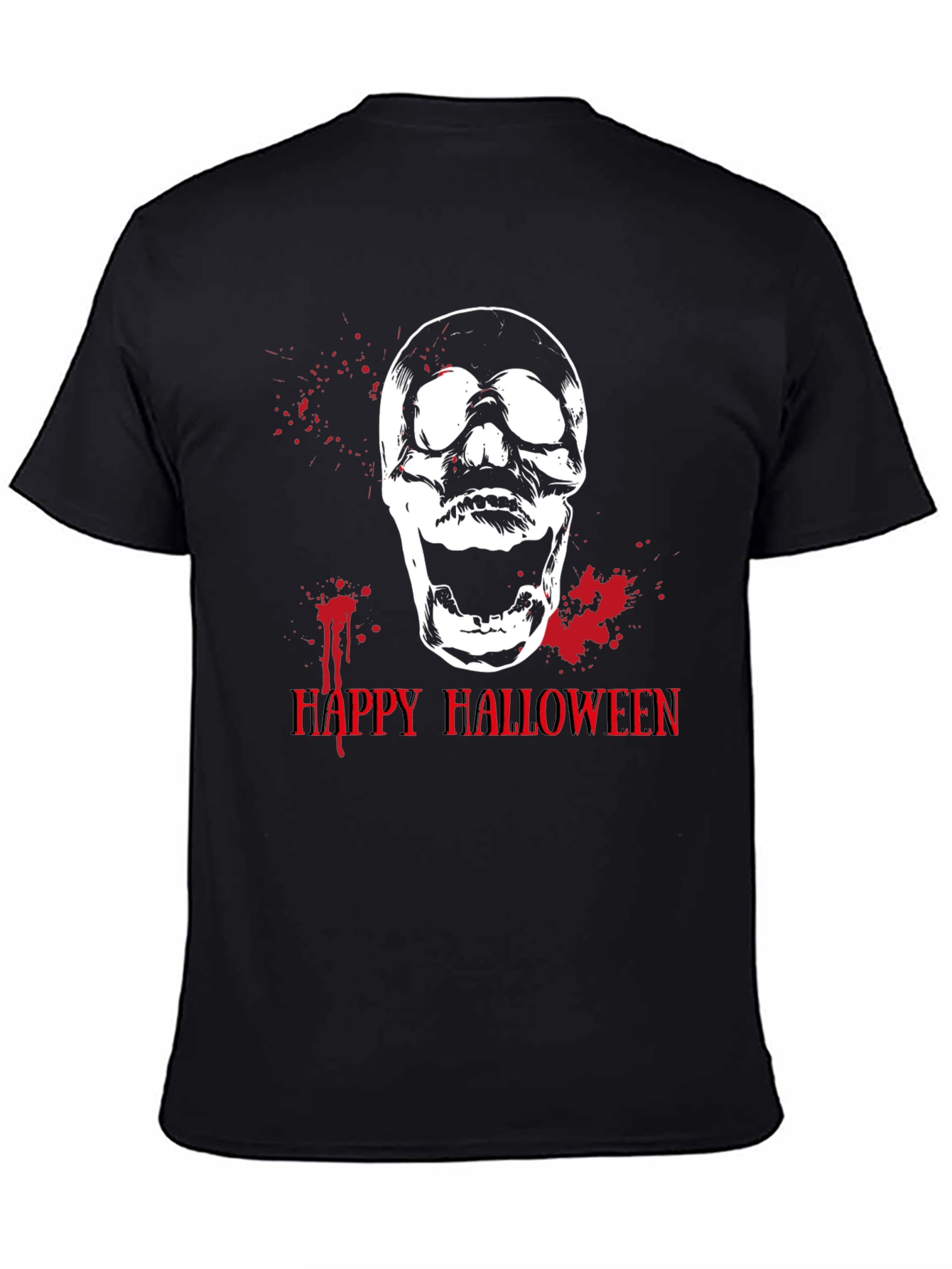 Happy Halloween Skull Graphic Tee - Mens Black T-Shirt