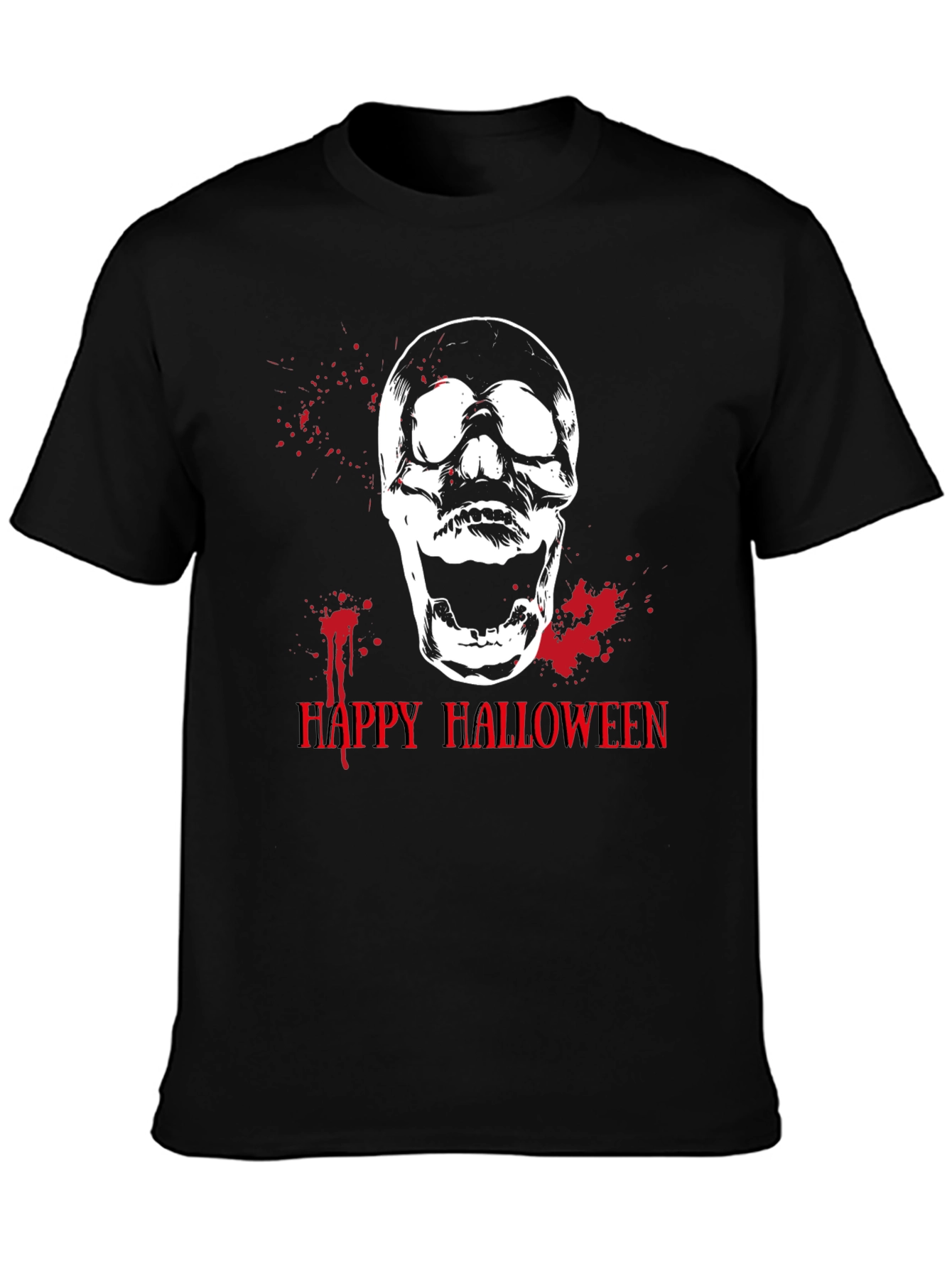 Happy Halloween Skull Graphic Tee - Mens Black T-Shirt