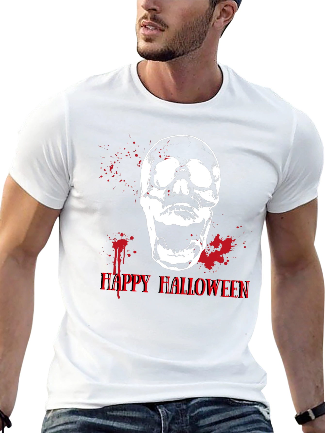 Happy Halloween Skull Graphic Tee - Mens Black T-Shirt