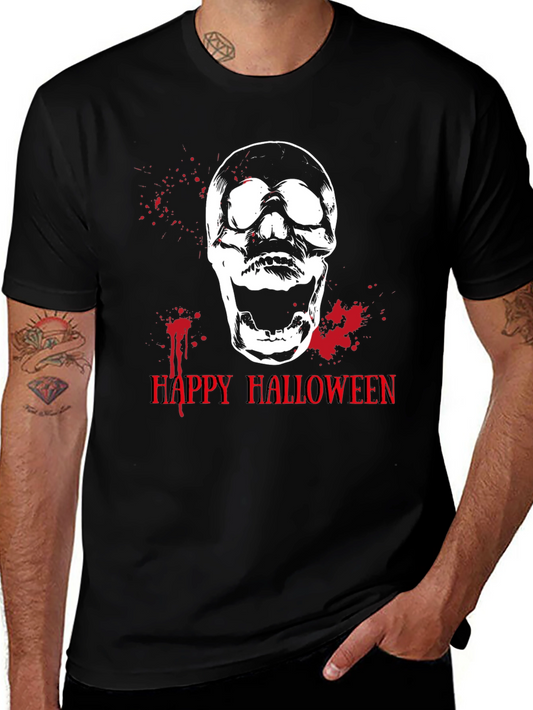 Happy Halloween Skull Graphic Tee - Mens Black T-Shirt
